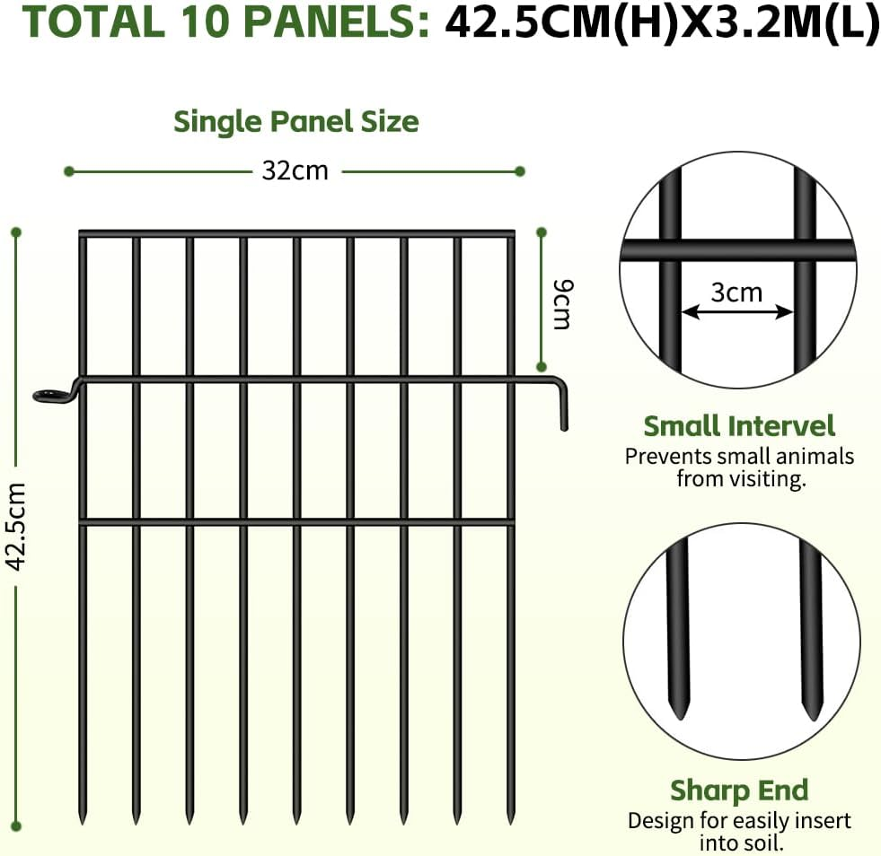 Springup 10 Panels Animal Barrier Fence Garden Fence No Diging Dog Fence Border Rustproof Metal Decorative Fences Blocker for Outdoor, Yard, Patio 42.5X32Cm image number 6