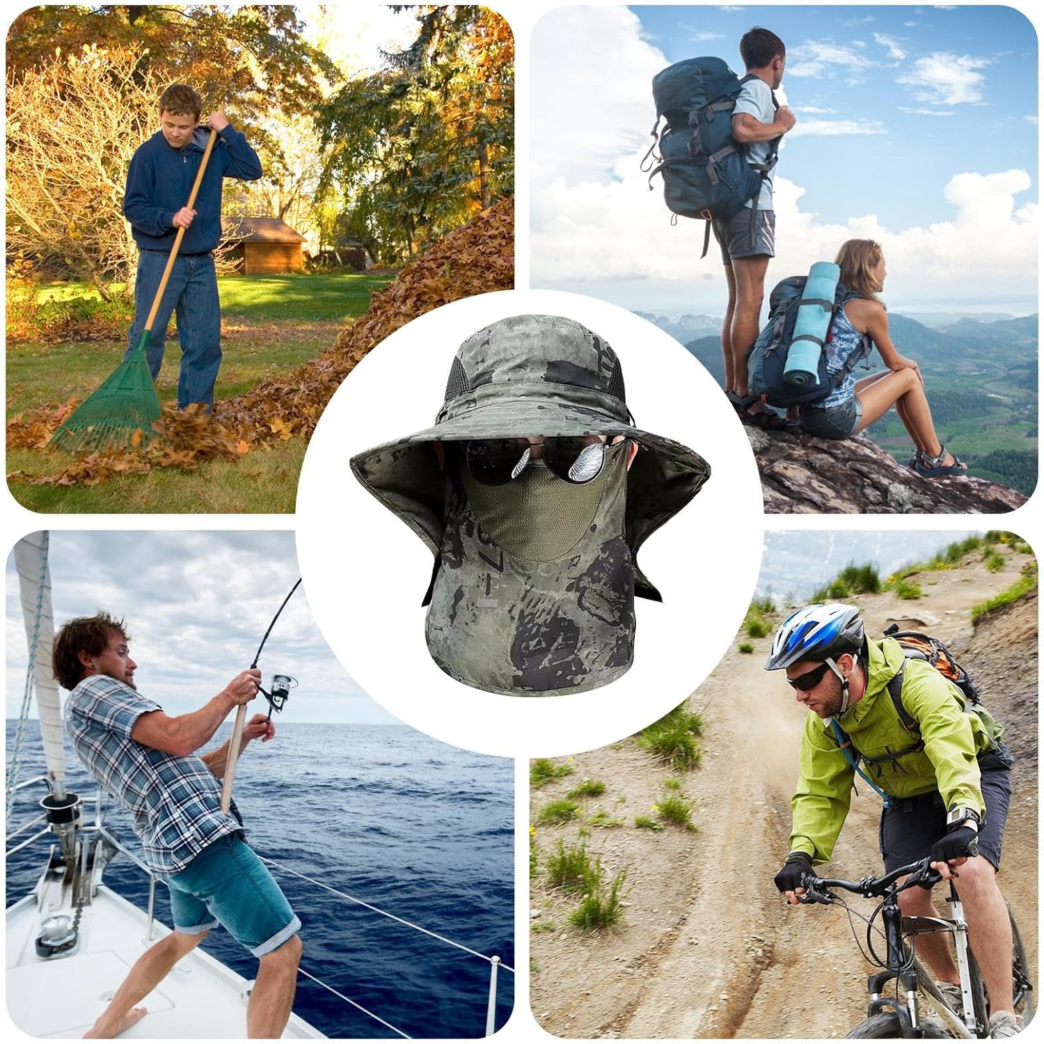 Face Cover Sun Hat,Fishing Hat with Face Cover and Neck Flap - Detachable UPF50+ Cap for Men & Women, Hiking Fishing Backpacking Outdoor Army Green image number 6
