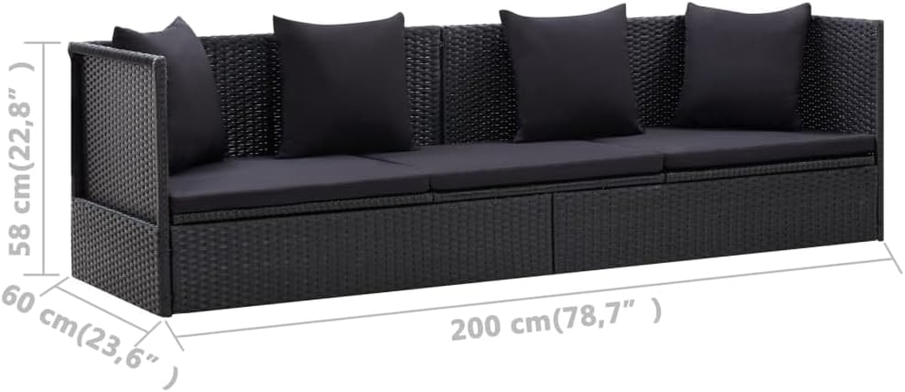 Vidaxl Black Garden Bed with Adjustable Positions - Includes Comfortable Cushion and Pillow - Durable Poly Rattan and Powder-Coated Steel Frame - Black image number 1