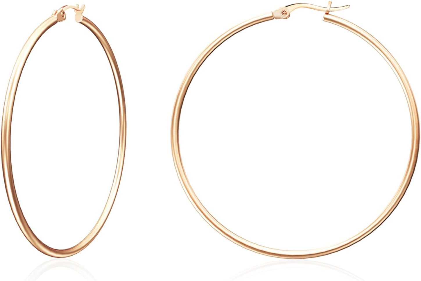 LIAN Gold Hoop Earrings for Women 18K Gold Plated Hoops with Stainless Steel Thin Hoop Earrings 15-60MM Lightweight Large Small Huggie Earrings