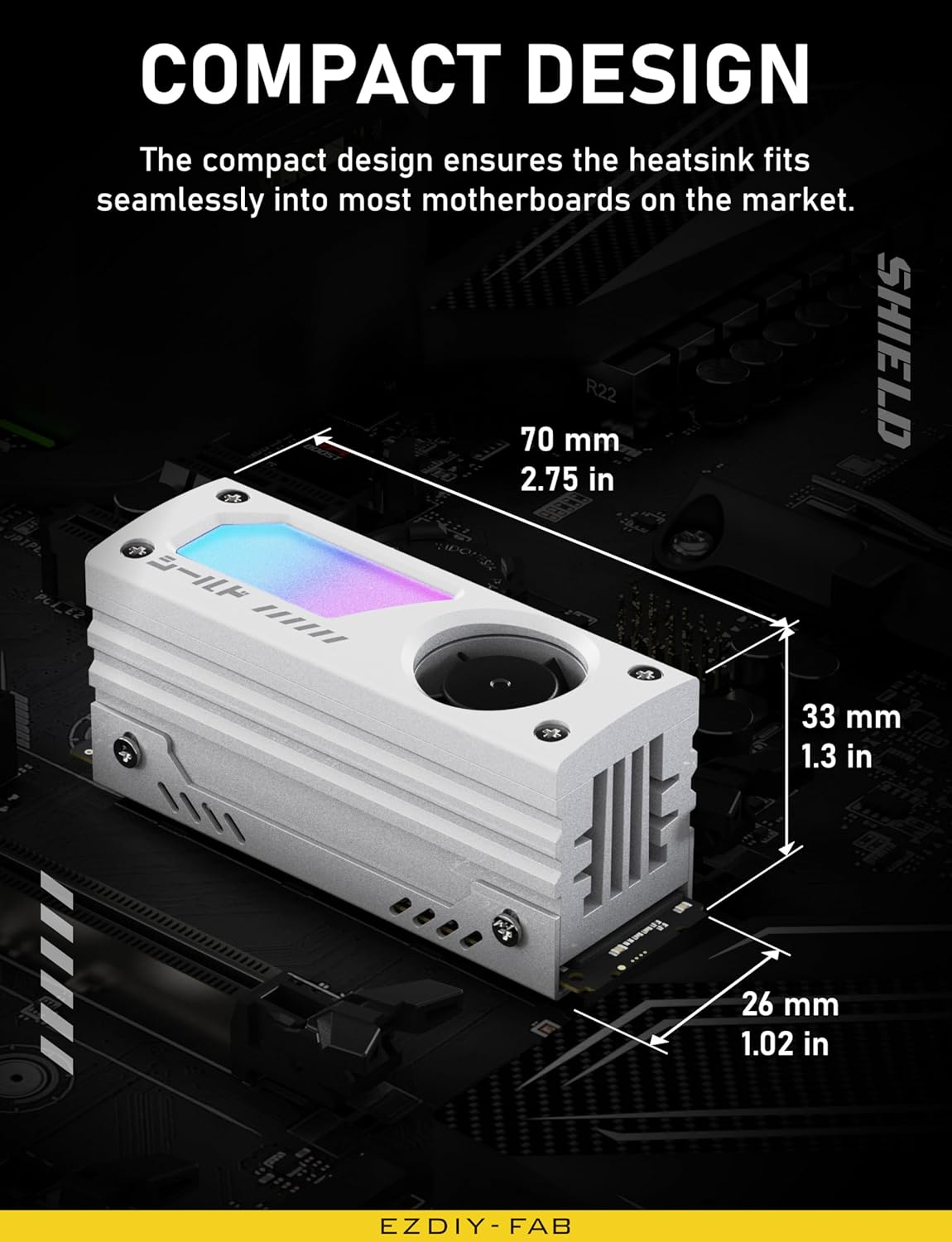 EZDIY-FAB Shield ARGB M.2 SSD Heatsink with Build-In 20Mm PWM Fan, Premium Aluminum Design,5V 3-Pin ARGB Sync, High-Performance SSD Cooler for M.2 2280-White-1 Pack image number 3