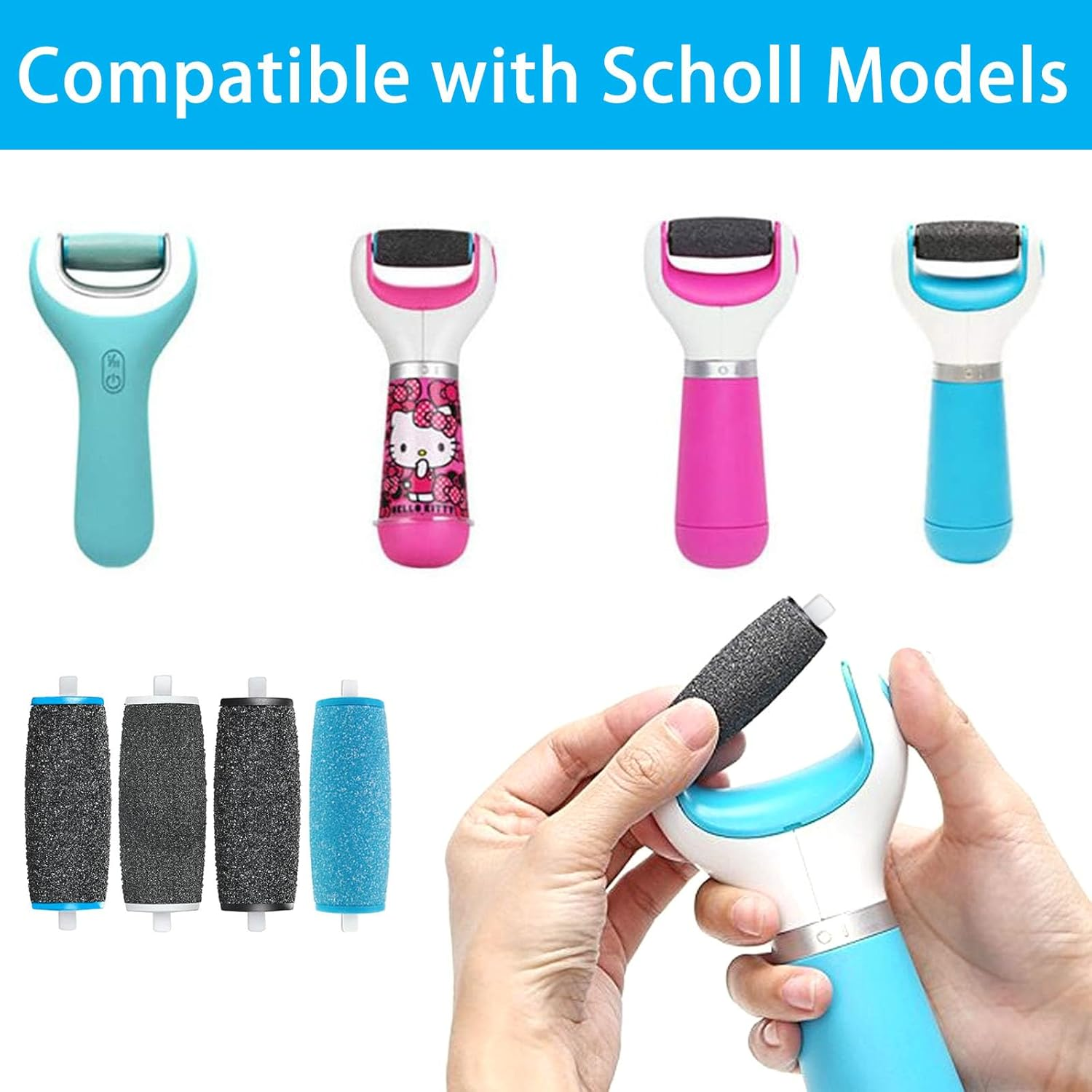 Replacement Rollers for Scholl Callus Remover, Pack of 10 Refills for Electric Foot File, Compatible with Scholl Velvet Smooth, 3 Types of Roughness, Rollers for Pedicure, Pedicure Foot Care Set image number 4