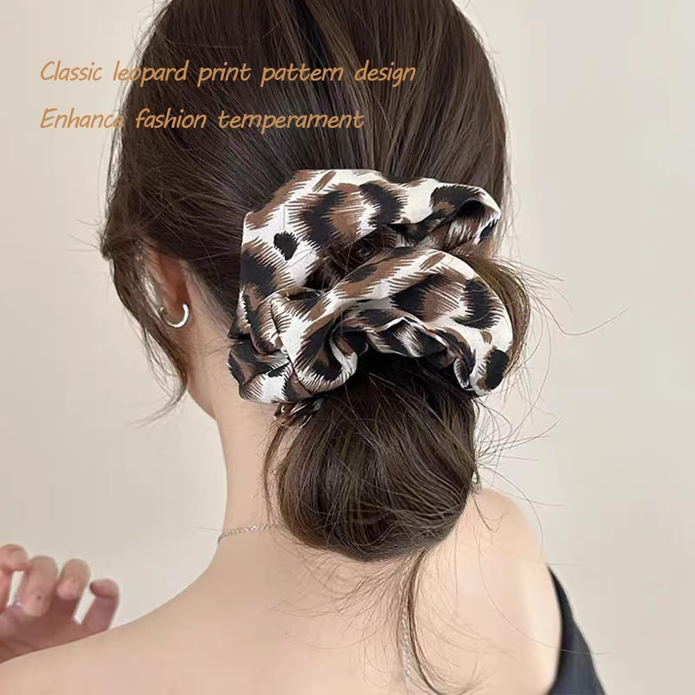 MSLSOZ 4 Pieces Leopard Print Hair Scrunchies Elastic Rope Straight Ponytail Hair Ties Vintage Hair Ties Suitable for Women (4 Colors) image number 3