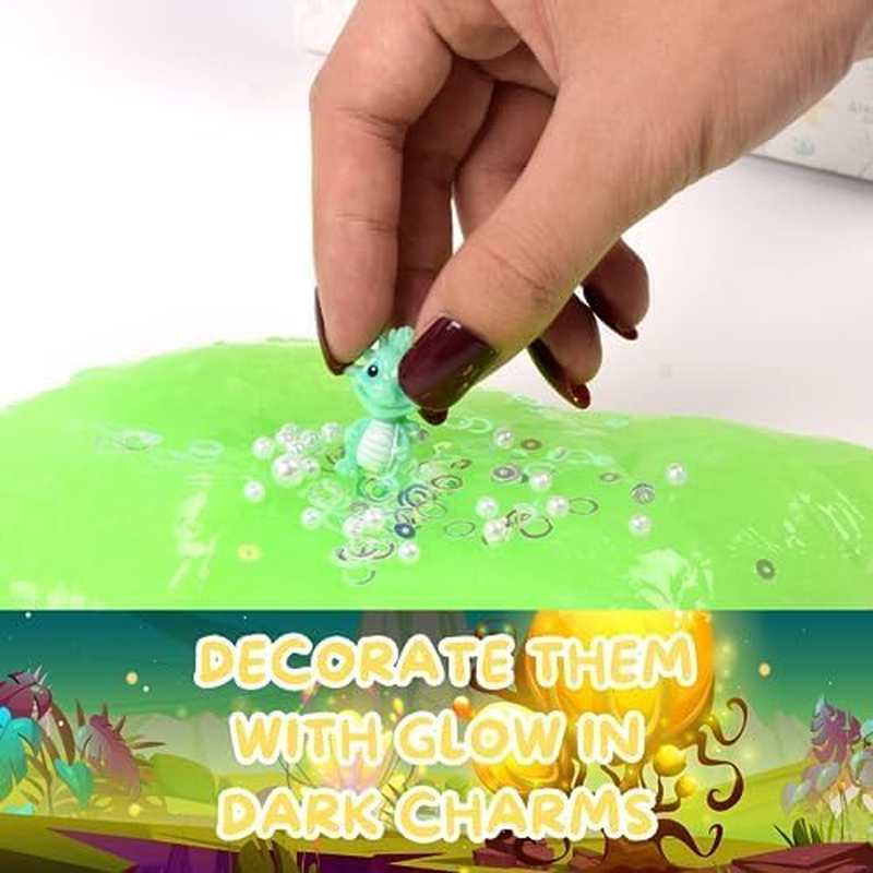 Toysbutty 2 Slime Pack Glow in the Dark Slime Kit for Girls Boys, Create with Kids Dragon Theme, Premade Slime Making Kit, 8 Slime Accessories, 2 Big Slime Charms Putty Set Toy Slime Kits image number 3