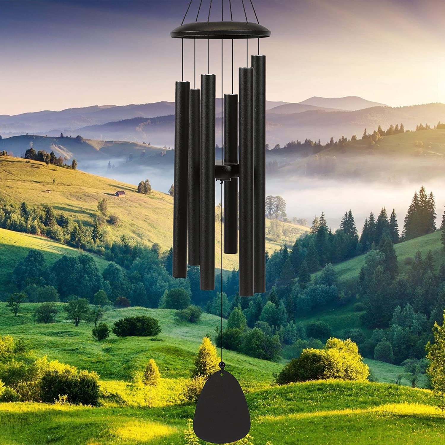 FSVGYY Wind-Chimes-Outdoor-Large-Decor, Deep Tone Soothing Melodic Tones Windchimes, Wind Chimes for Outside, Memorial Wind Chimes Best Gift for Mom Women Grandma Neighbors（32" Black Coated Aluminum） image number 2