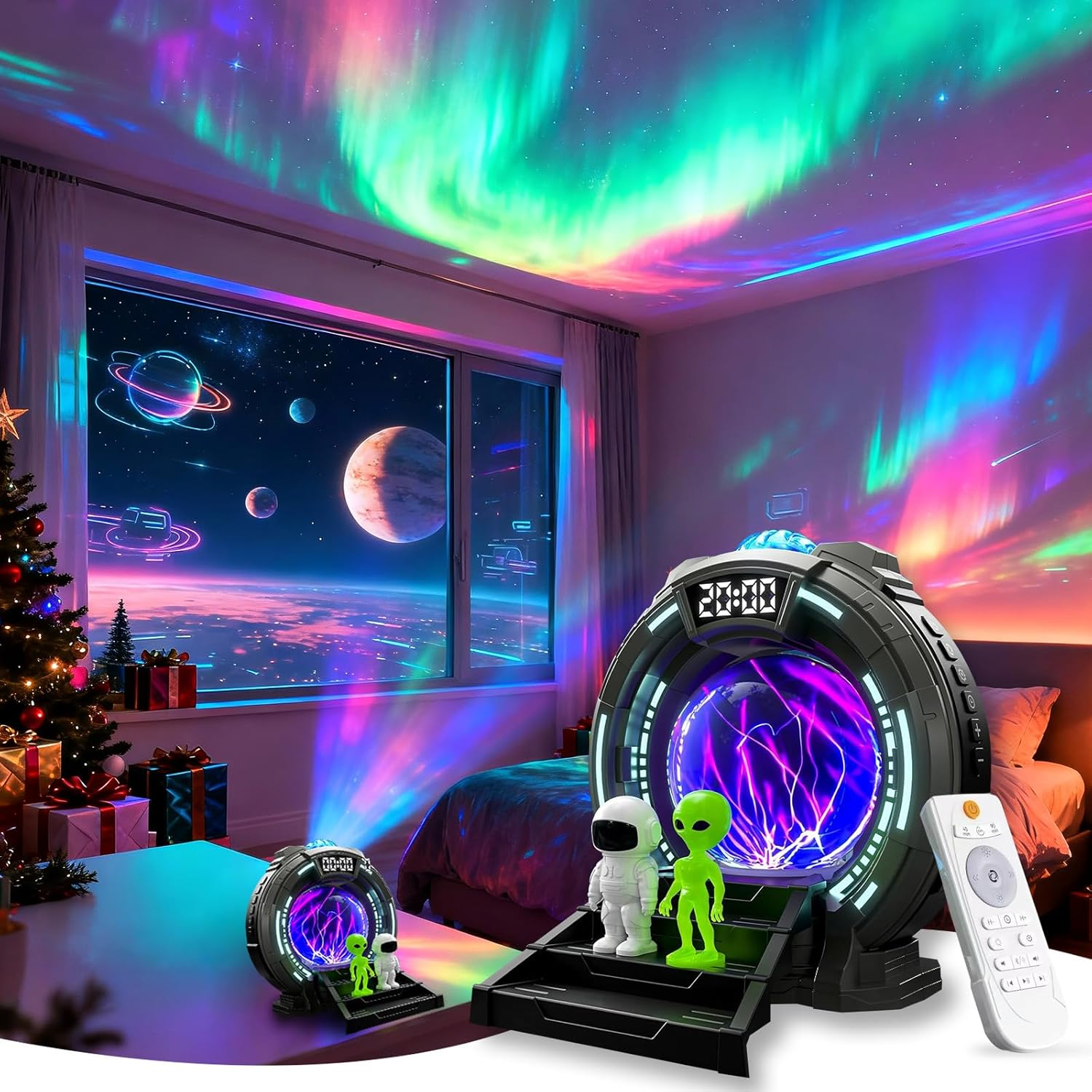 Galaxy Projector Starry Sky Projector Aurora Lamp with 8 Aurora Lights & 8 White Noise, Astronaut Projector with Plasma Ball, Bluetooth Speaker, Clock & Alarm Clock, Children image number 6