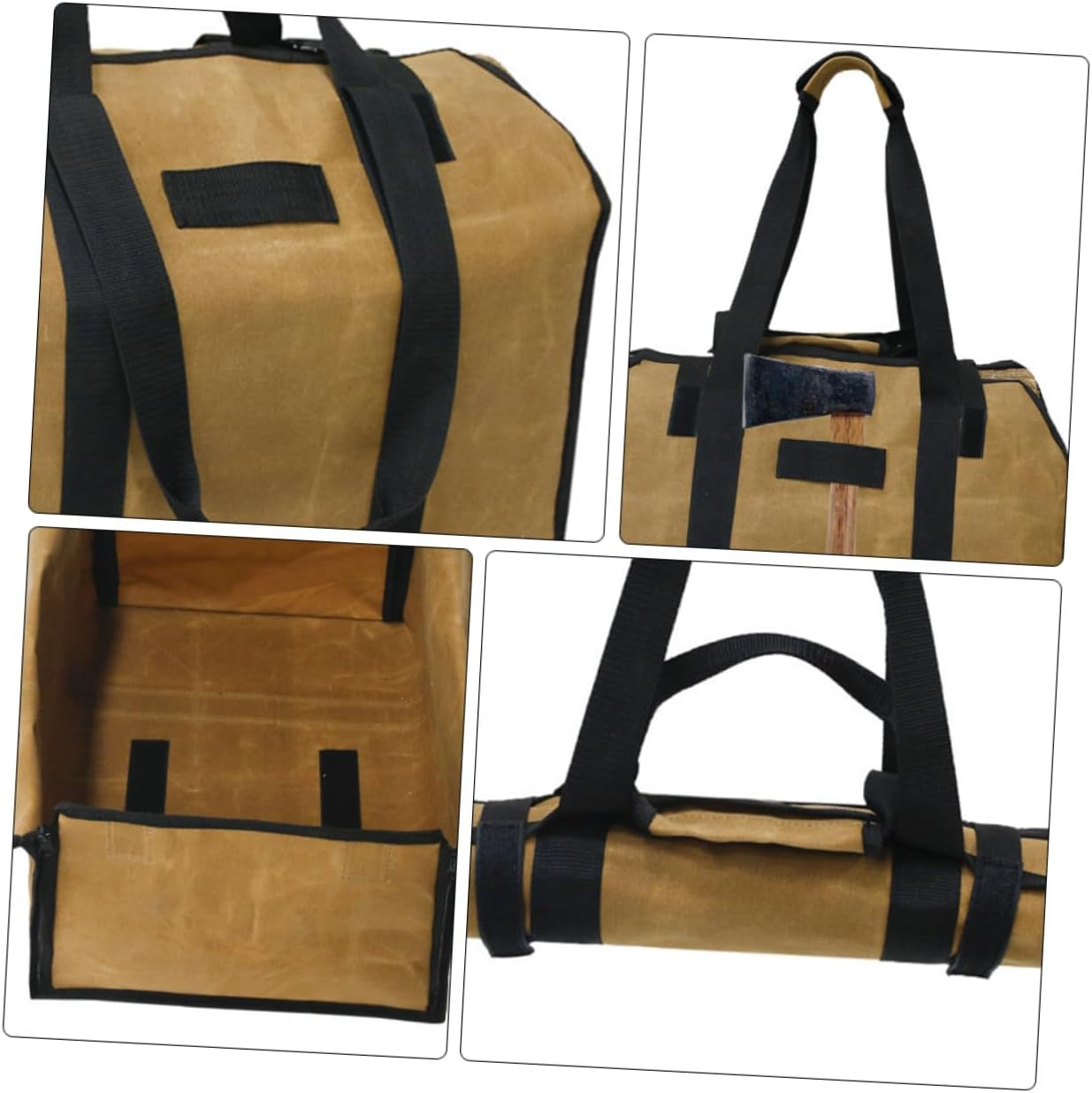 Water-Resistant Waxed Canvas Log Carrier Tote Bag with Metal Buckle and Strong Handles Firewood Holder for Camping Outdoor Bbq and Easy Storage Scratch-Resistant Firewood Carrier image number 1