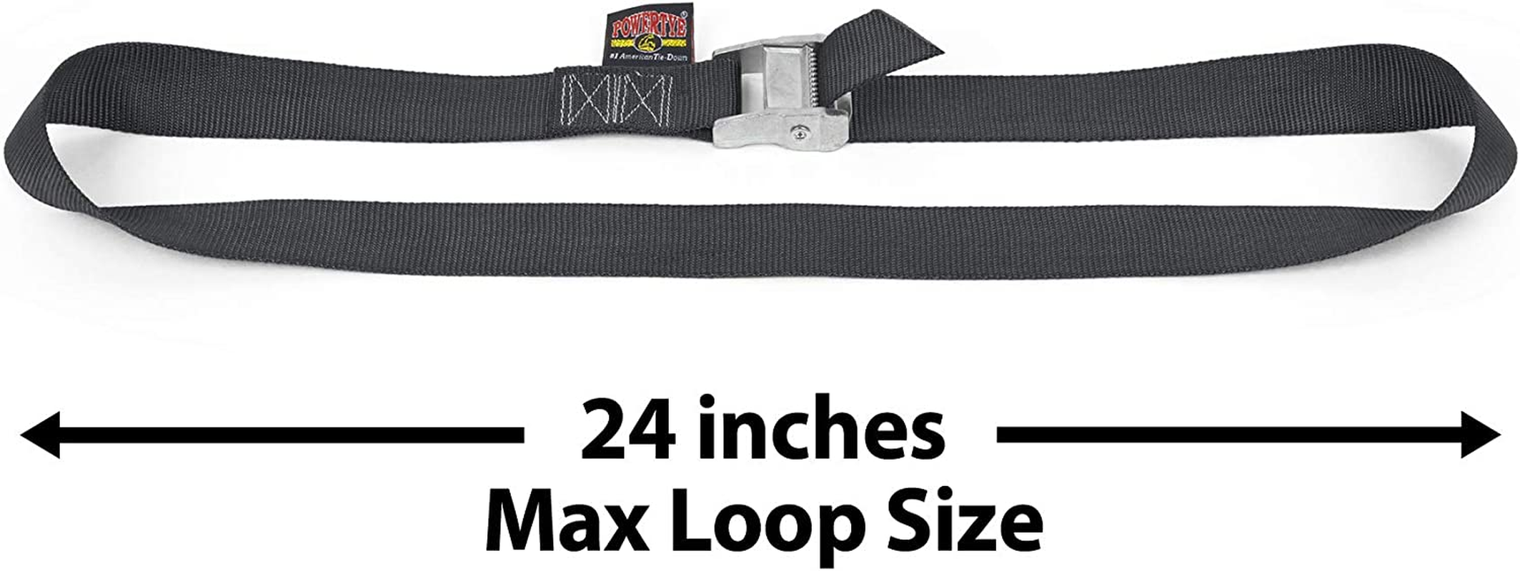 Powertye Special Edition Lashing Straps &ndash; 1.5In X 4Ft Black Cam Buckle Continuous Loop Strap (No Hooks), Made in USA Motorcycle, ATV, Cargo, Coolers and RV Battery &ndash; 300 Lb W.L.L., Black (2-Pack) image number 3