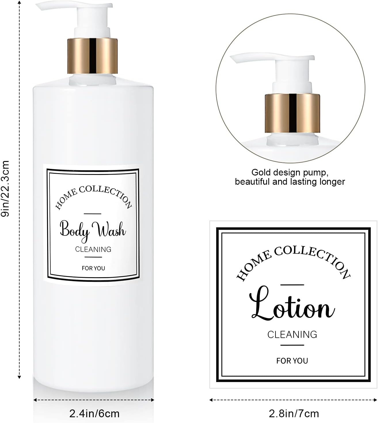 3 Pieces 16Oz Pump Bottle Set Shampoo and Conditioner Bottle Plastic Refillable Soap Dispenser Shower Dispenser with 6 Label Sticker for Lotion Body Massage (Gold and White) - 25,Silver image number 6