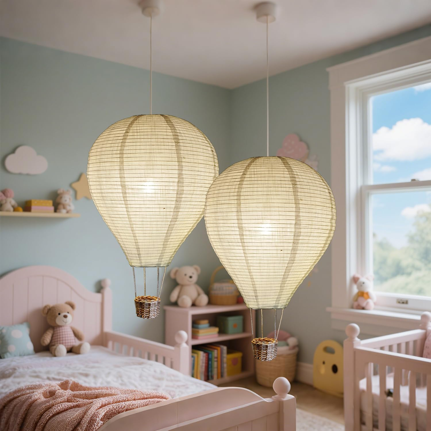 METHEDEECO 2PCS Hot Air Balloon Lampshade Hanging Decor 14Inch Pendant Light Shade Gifts for Kids Nursery Kids Living Room Chandelier New Born Baby Room Decor Party Decoration