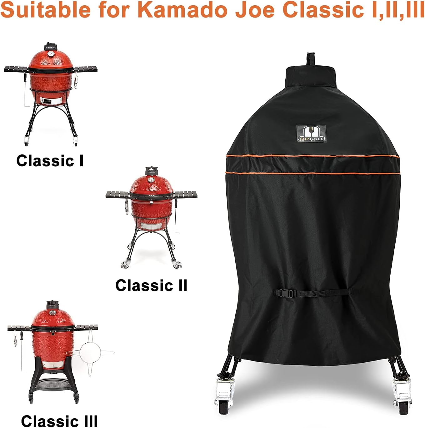 SUPJOYES Kamado Grill Cover for Kamado Joe Classic Charcoal Grills, Waterproof Heavy Duty Kamado Joe Grill Acccessories image number 6