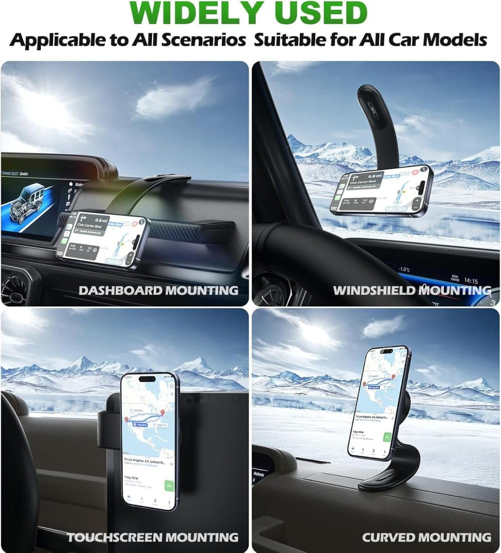 Car Mount Bendable, Detachable Aluminum Arm Magnetic Car Phone Holder [16 Strong Magnets], Wireless Dashboard Car Phone Mount for Iphone 16/15/14/13/12 Series Safe Mini Accessory image number 3