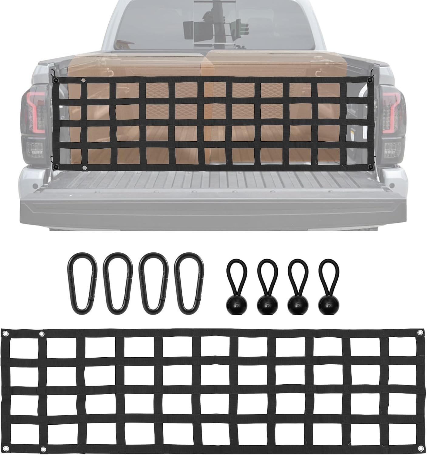 Tailgate Net for Pickup Truck Bed, Black 58.86X17.32In Mesh Tail Gate with Carabiner & Elastic Rope for Full Size Truck Cargo Trucks Bed Divider Truck Bed Net