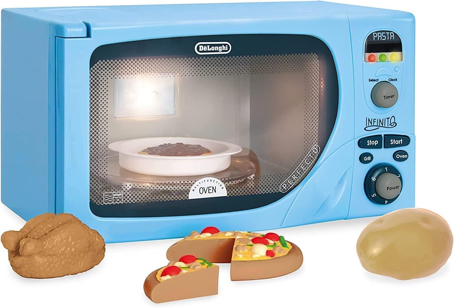 Casdon Delonghi Microwave. Toy Replica of Delonghi&rsquo;S &lsquo;Infinito&rsquo; Microwave for Children Aged 3+. Featuring Flashing Led&rsquo;S, Sounds & More, Blue