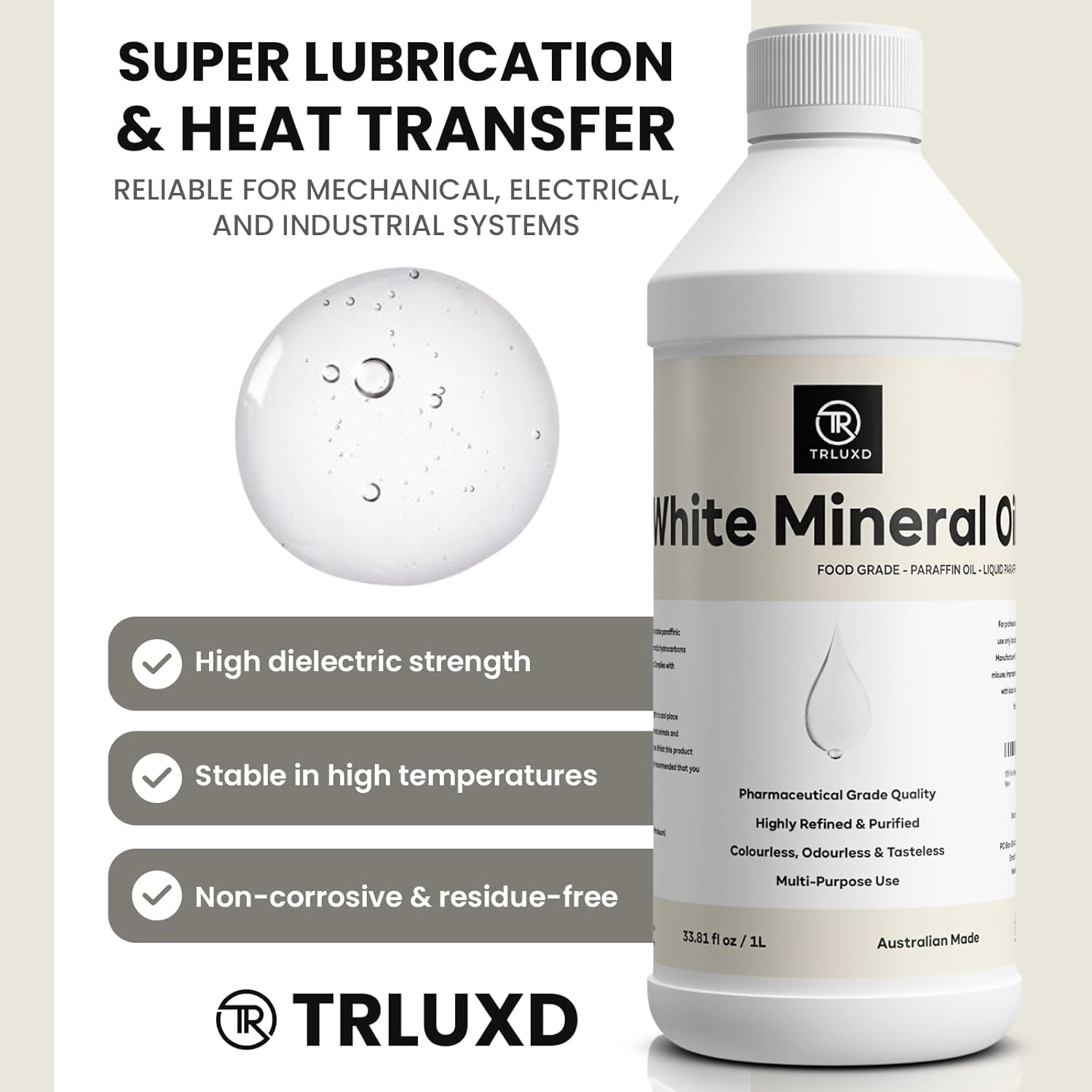 TRLUXD White Mineral Oil BP/USP 1L | Food & Pharmaceutical Grade | Odorless & Colorless | Multi-Purpose Use for Kitchen, Wood, Pets & More image number 3