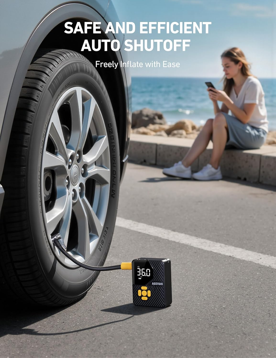 Astroai L7 Mini Tire Inflator Portable Air Compressor,150 PSI Cordless Car Tires Air Pump with LED Lights&Pressure Gauge,Auto Shut-Off - Tire Pump for Auto,Motorcycle, Bicycle image number 5