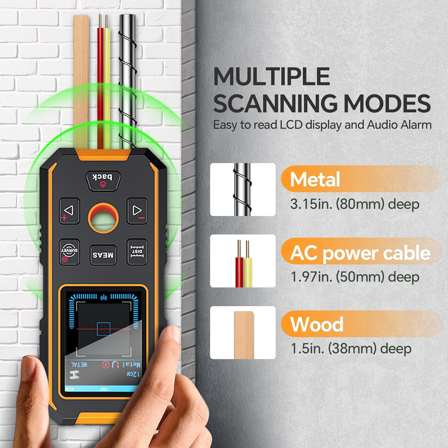 SHGMEET Stud Finder Wall Scanner - with Laser Distance Meter & Digital Level, 5 in 1 Rechargeable Multifunctional Stud Detector with Upgraded Sensor, HD LCD Display and Voice image number 5