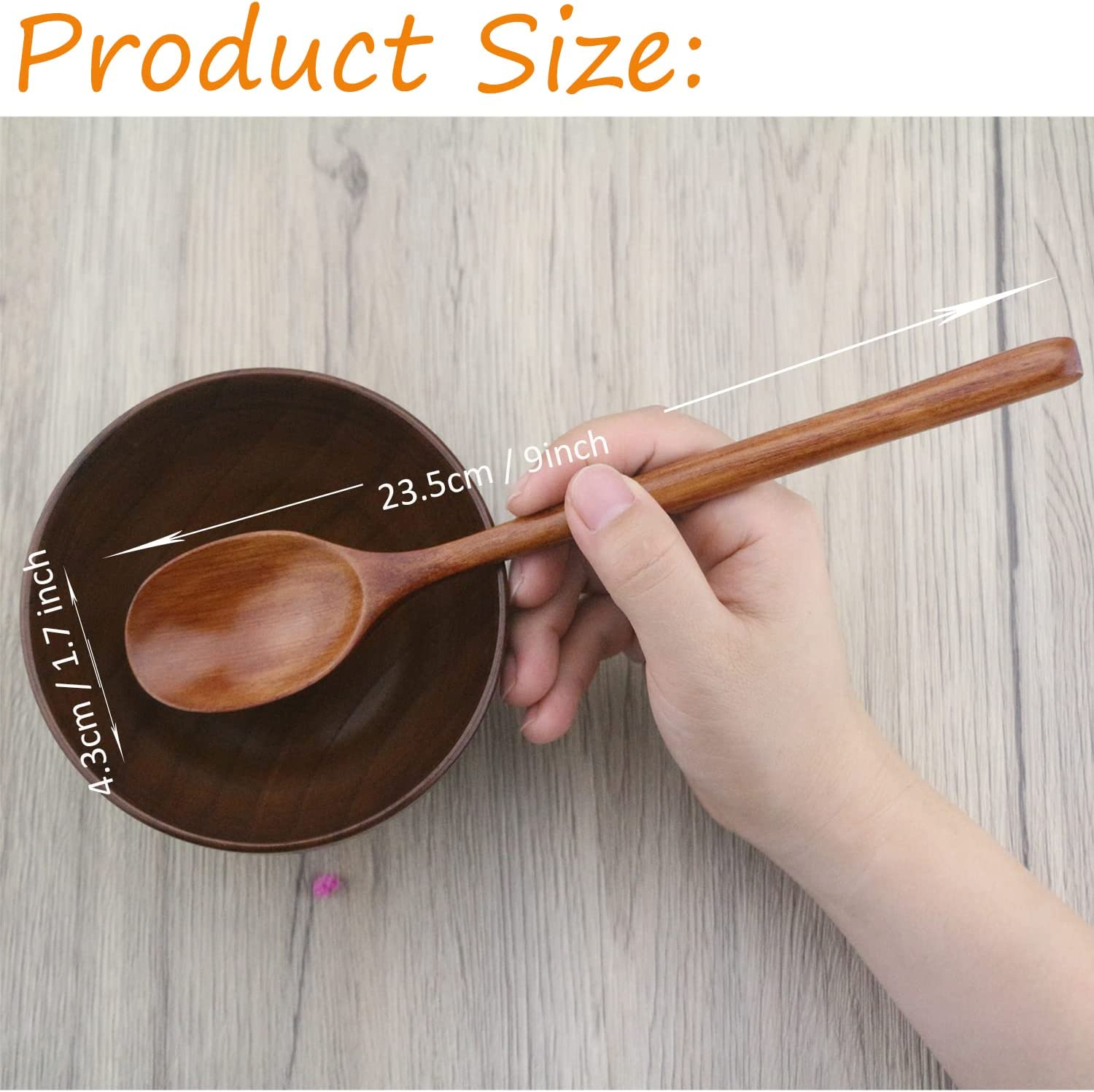 Wooden Spoons, 6 Pieces Wood Soup Spoons for Eating Mixing Stirring Cooking, Long Handle Spoon with Japanese Style Kitchen Utensil, ADLORYEA Eco Friendly Table Spoon image number 6