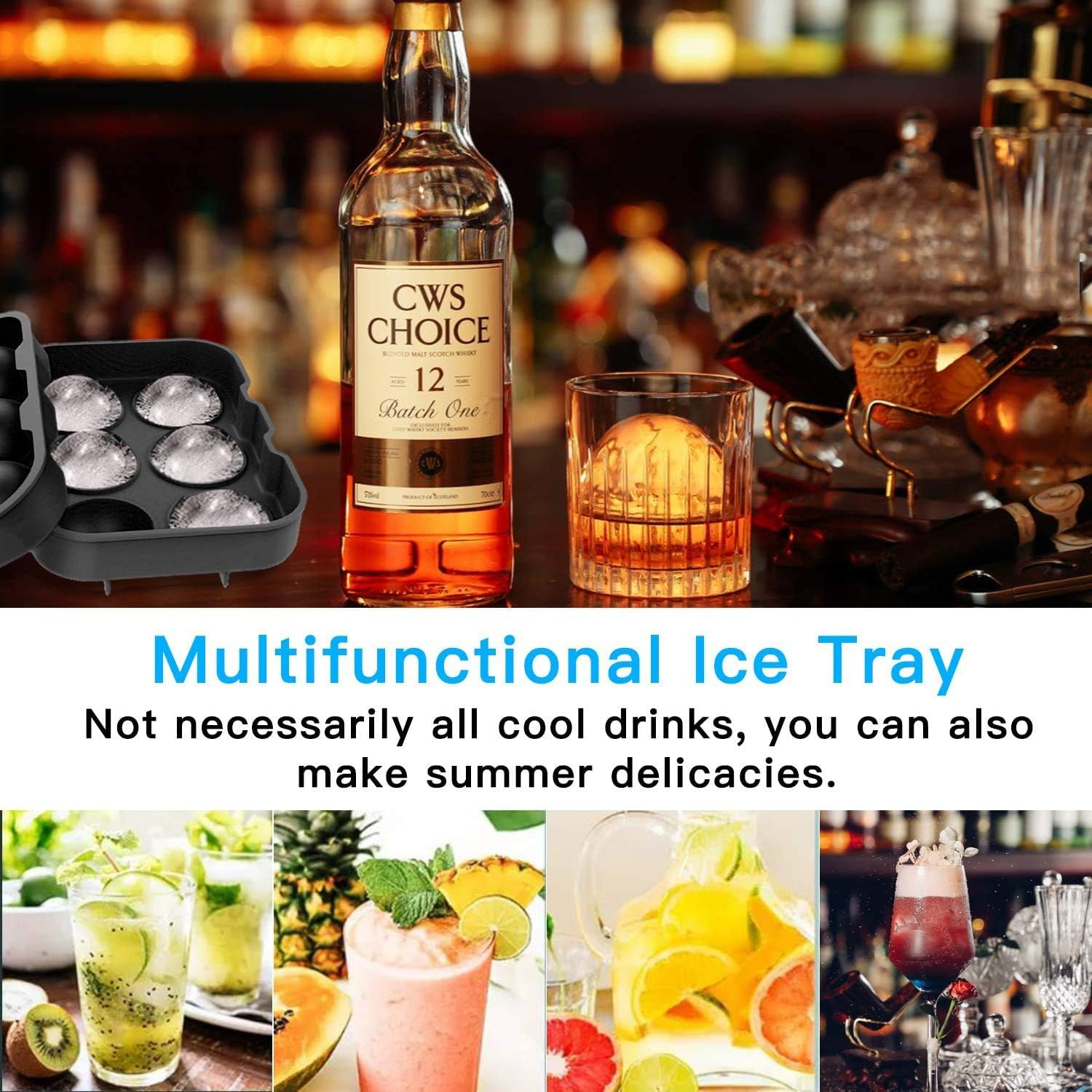 Ice Cube Trays (Set of 2), Reusable & BPA Free Silicone Sphere 6 Giant Ice Ball Cube Maker Use for Kids with Candy Pudding Jelly Milk Juice Chocolate Mold or Cocktails Whiskey Particles,Black image number 6