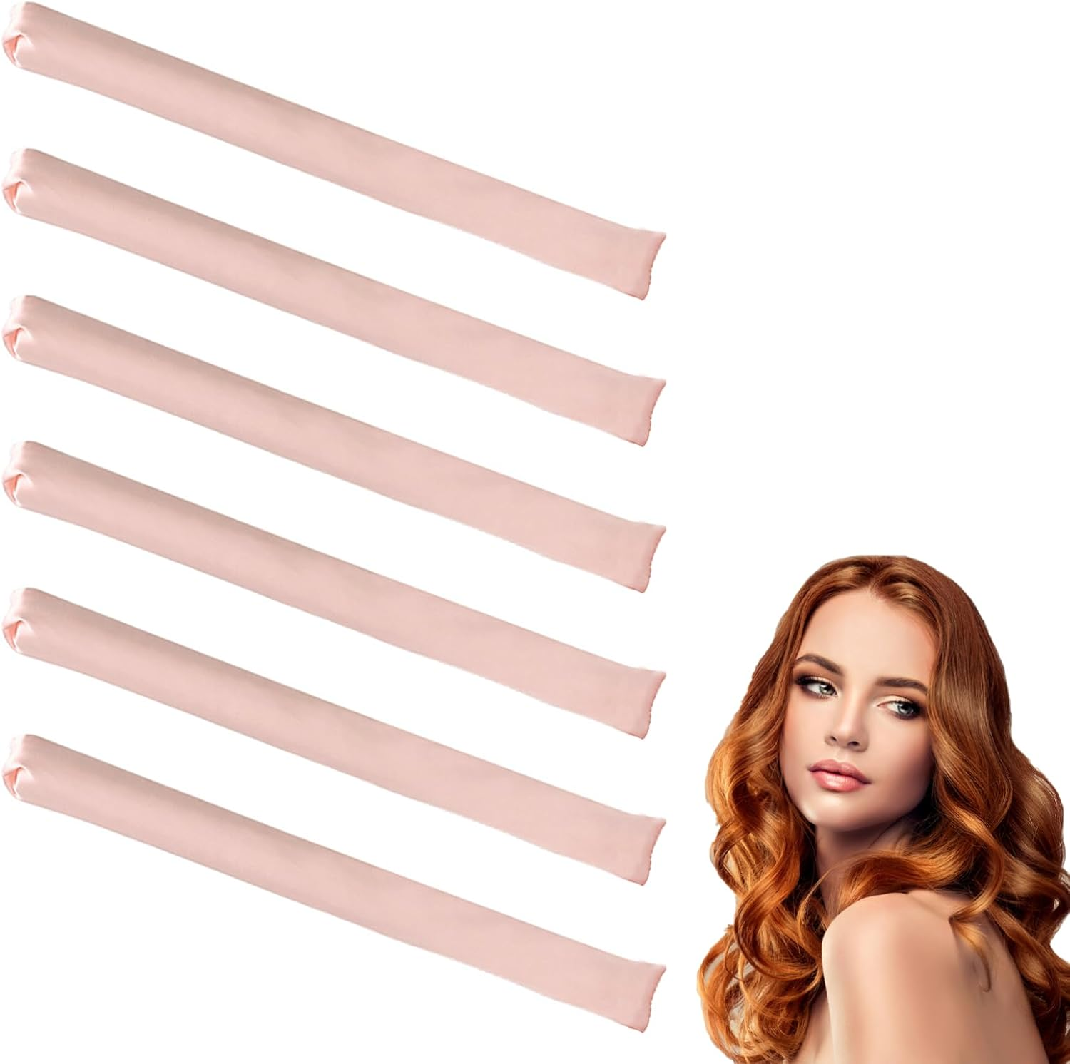 Pack of 6 Curls without Heat, Heat-Free Curlers, Overnight Curls, Overnight Blowout Curls, Satin Heat Free Curling Iron, DIY Heatless Curls Band for All Hair Types (Pink) image number 4