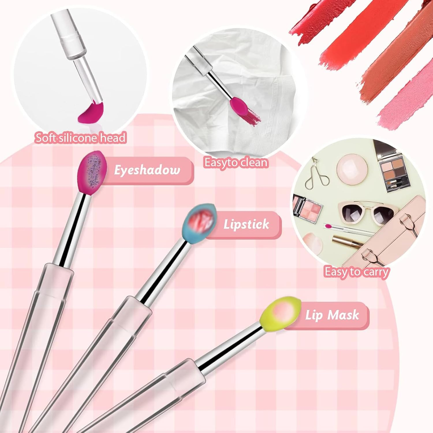 Kzvsiy 12 PCS Silicone Lip Brushes with Dustproof Covers, Reusable Lip Applicators for Lipstick, Lip Balm, Eyeshadow, Lip Cream & Lip Mask, Makeup Tools with Caps (Multicolor)