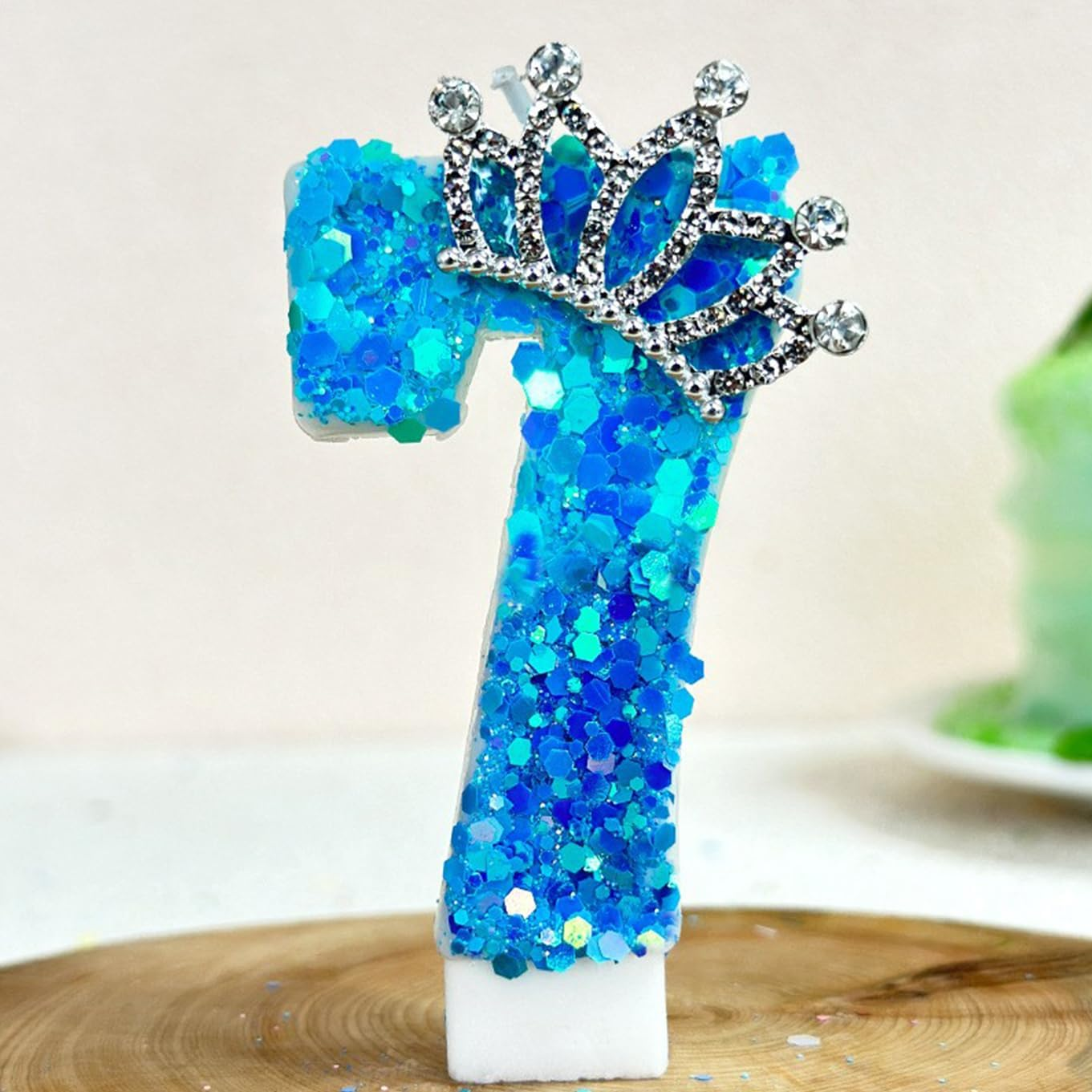 Crown Number 2 Candle 2Nd Birthday Candle for Cake with Sequins, Two Years Old Cake Decoration Party Decor for Birthday Anniversary Celebrations Blue