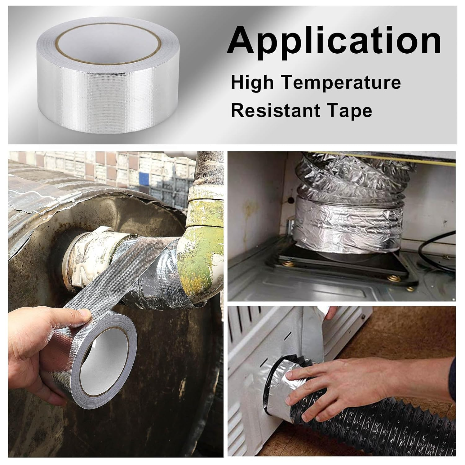 BOMEI PACK 1 Roll Aluminum Foil Heat Shield Tape,Heat Reflective Heat Shield Thermal Barrier Foil Tape,Fiber-Glass Aluminum Foil Tape 2 Inch X 66Feet image number 4