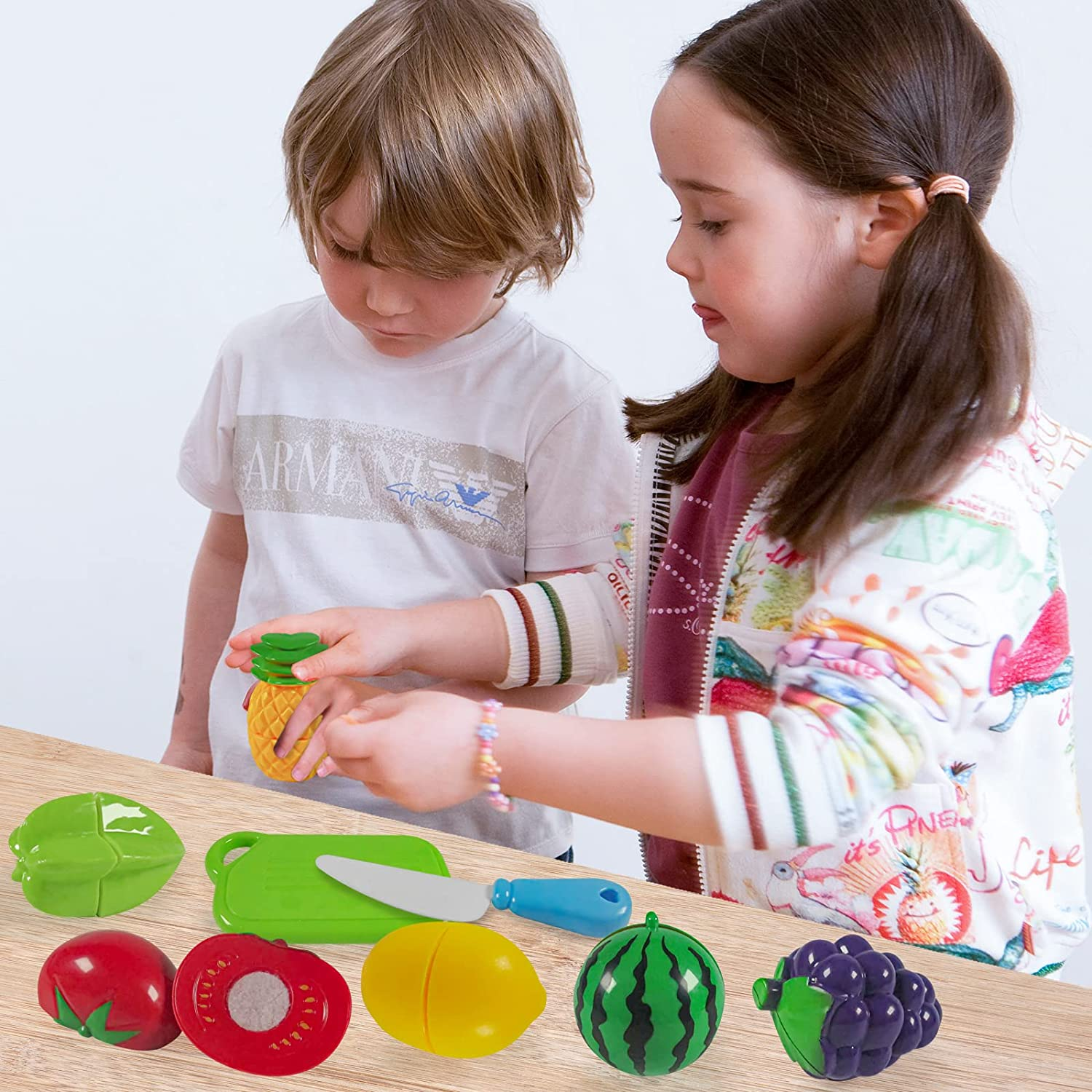 Play Food Set Toy, Learning Educational Pretend Play Kitchen Accessories with Cute Basket, Cutting Fruits, STEM Toy Foods Gifts for Kids Toddlers Boys Girls 3 4 5 6 Years Old（Green）