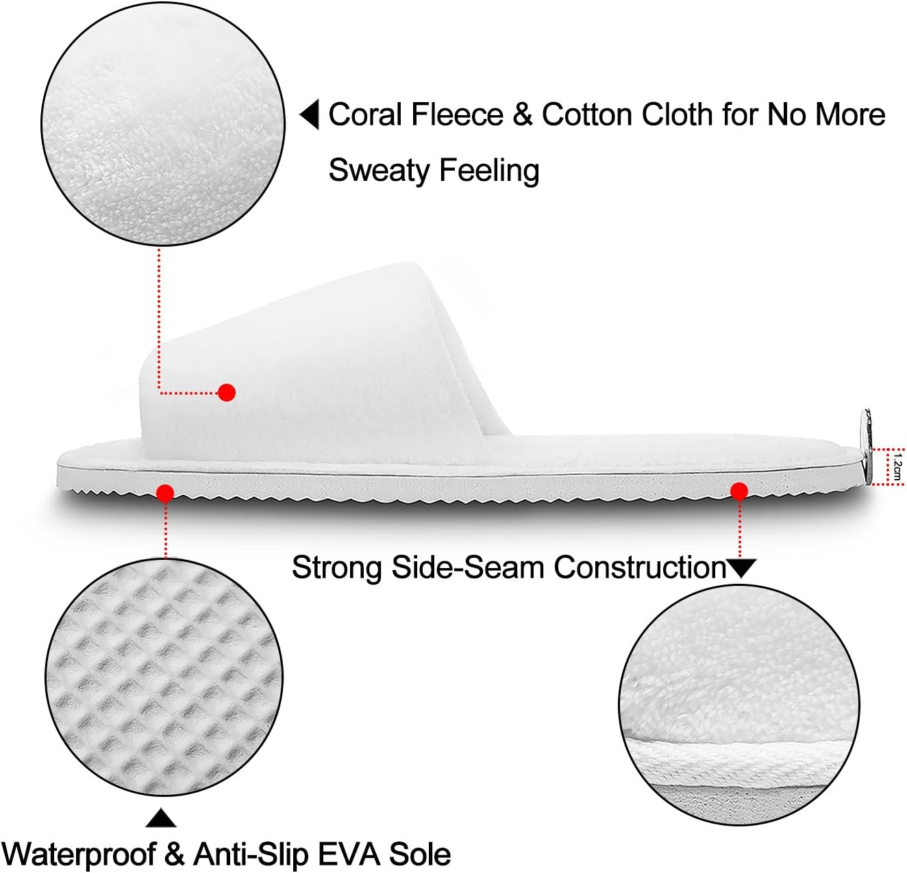 Ahfulife 5 Pairs of Hotel Slippers, White Open, Terry Towelling Slippers, Spa Slippers, Bath Slippers, Disposable Slippers for Men and Women, Guest Slippers Set, Unisex