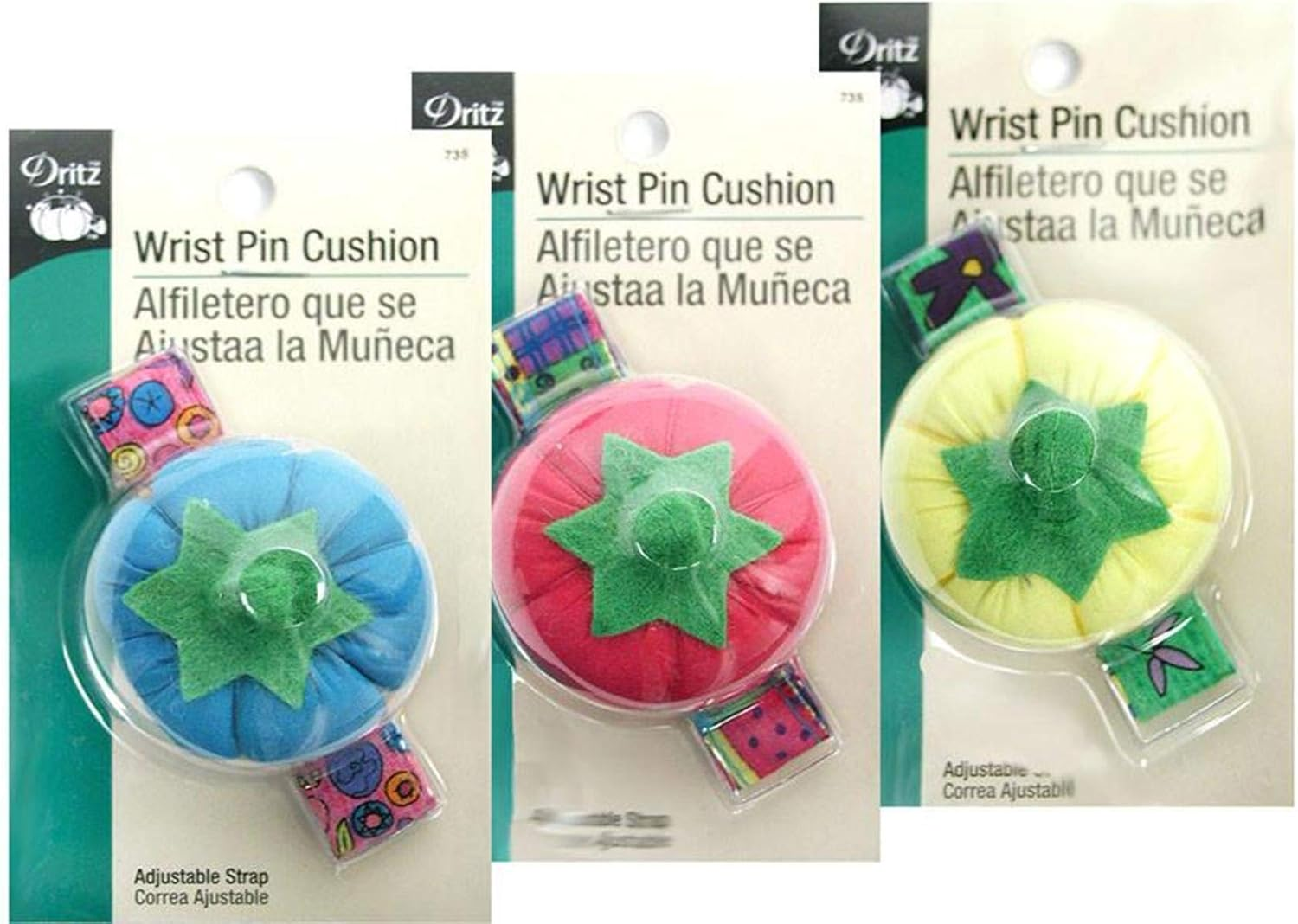 Dritz Wrist Tomato Adjustable Strap, Assorted Colors: Pink, Purple & Teal, One Size Fits All, 1 Count Pin Cushion