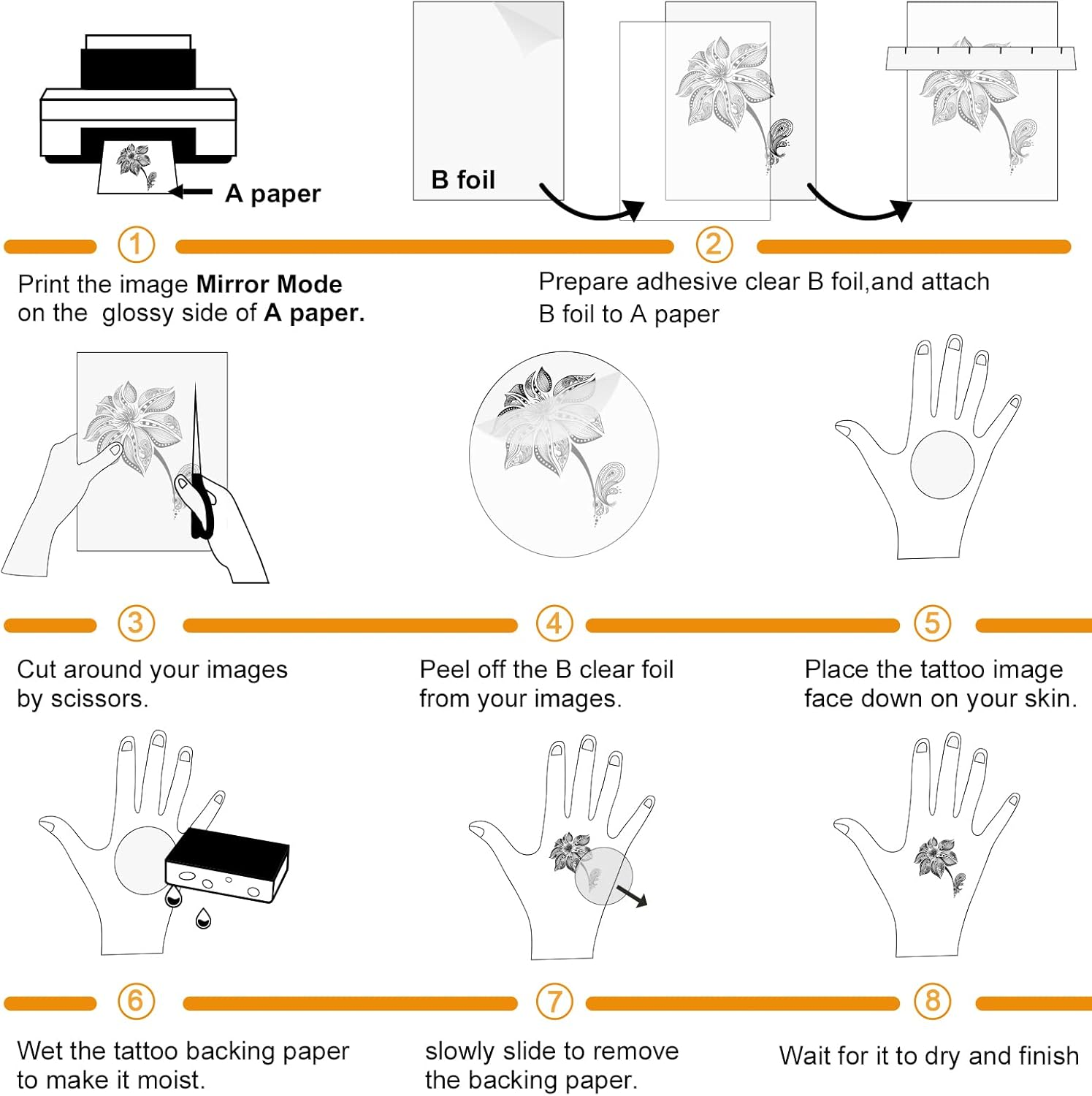 MECOLOUR Printable Temporary Tattoo Paper 8.5"X11"-30 Sets for Inkjet Printer DIY Image Transfer Decal Paper for Skin, for Celebrate Festivals, Parties, Birthday Bashes,New Year image number 3