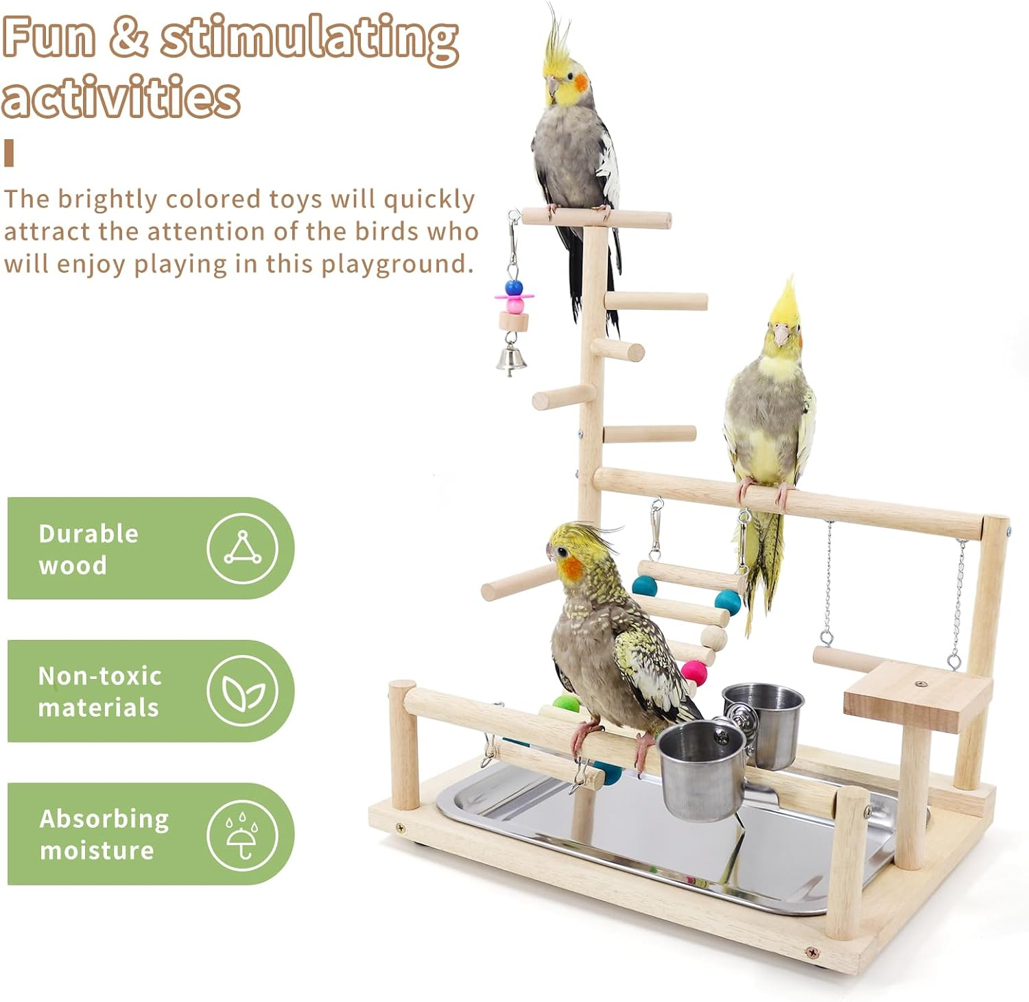 Bird Playstand Cockatiels Playground Perch Stand Parrot Play Gym for Parakeets Conures Parrotlets and Finches, Easy Assembly Includes Colorful Toys and Perch 1Ladder with Platform image number 4