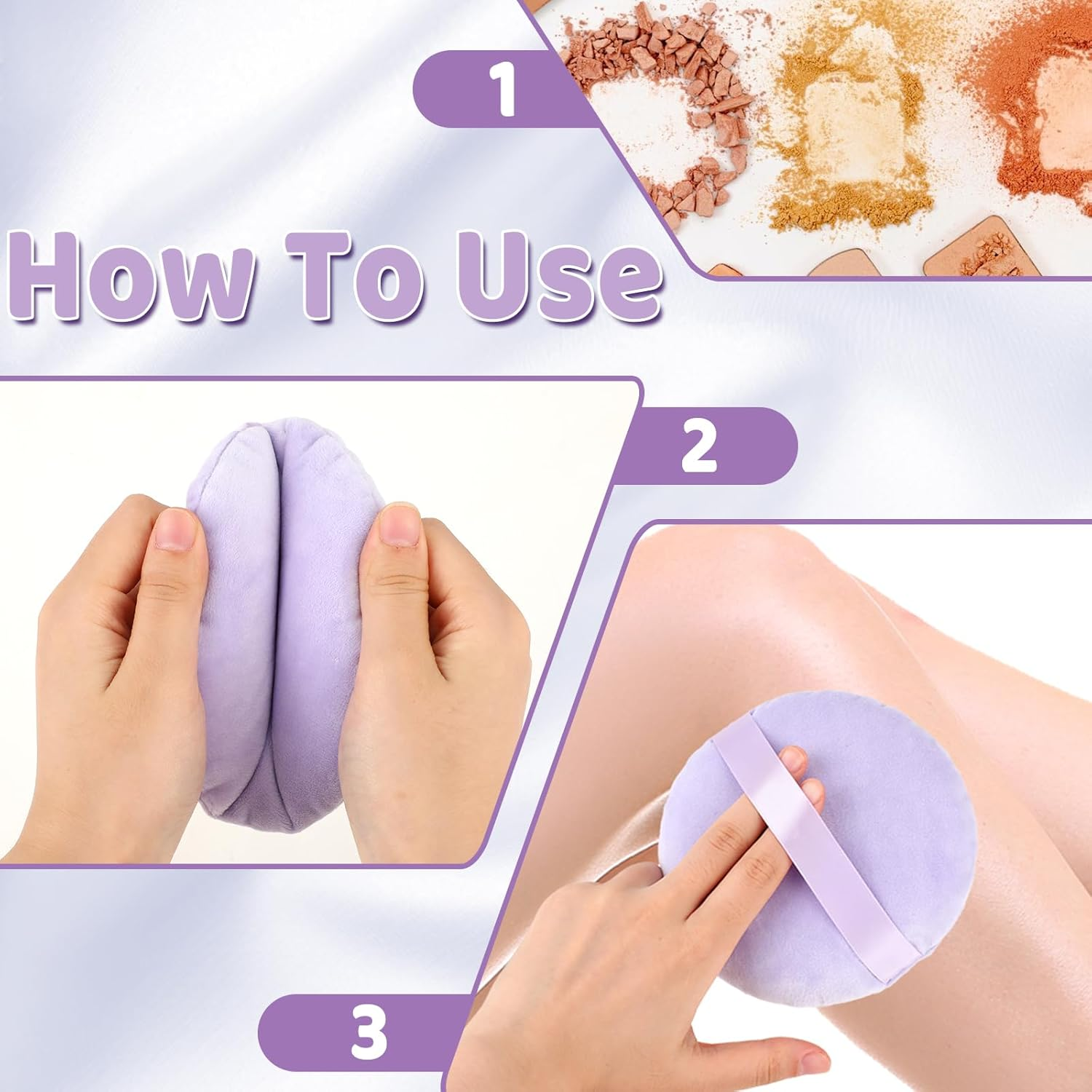 2Pcs Powder Puff, Makeup Sponges 5 Inch Cotton Super Soft Large Body Powder Puffs for Women Female for Face Cleaning Makeup Foundation Blending Gift for Girlfriend Wife（Light Purple） image number 5