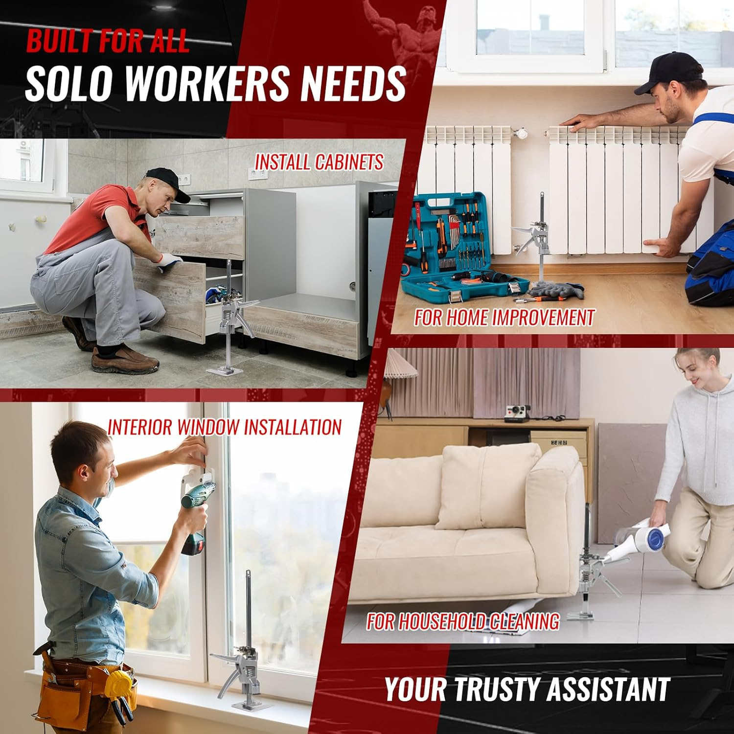 Labor Saving Arm Jack, 2 Pack Furniture Jack Multi-Function Height Adjustable Labor Saving Handle, Stainless Steel Hand Jack Lift Tool