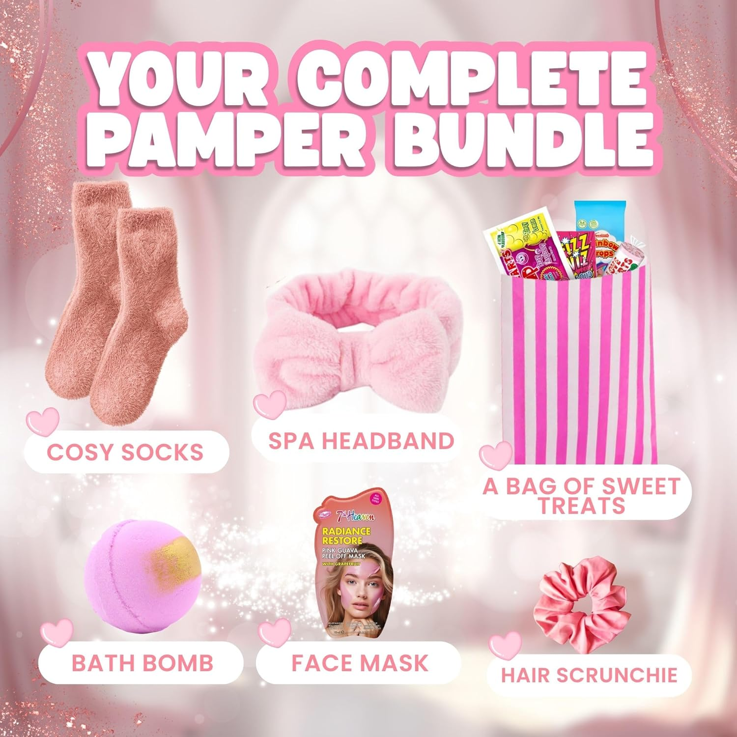 Pamper Gifts for Teens - Girls Pamper Set Includes Soft Spa Headband, Bath Bomb, Cozy Socks, Peel-Off Girls Face Mask, Girls Hair Scrunchie and a Bag of Sweet Treats image number 2