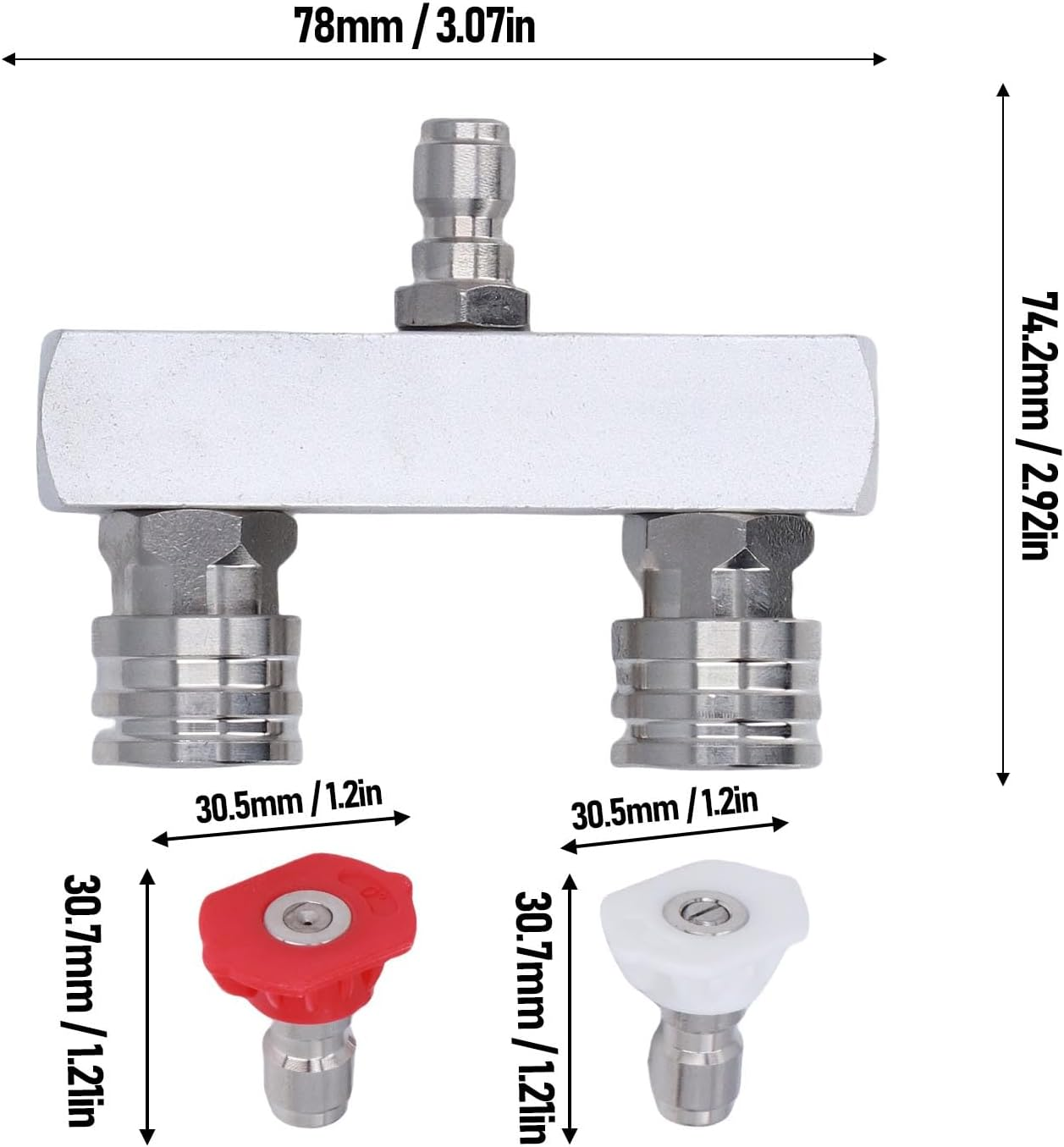 Jiawu Pressure Washer Tips, 2 in 1 Dual Power Washer Nozzle Tips, 1/4 Inch Quick Connect Aluminum Alloy Spray Nozzles with 0 Degree Red & 40 Degree White Nozzle, 4500PSI image number 5
