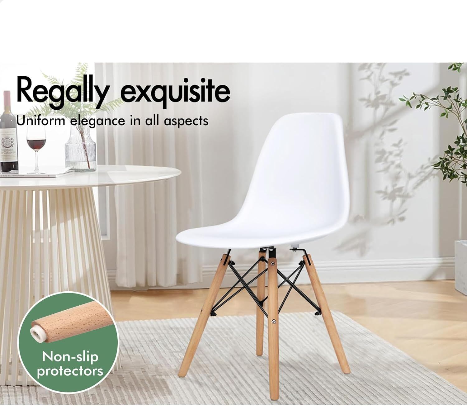 ALFORDSON Dining Chairs Set of 4 with Solid Wood Legs, Kitchen Chair with Floor Protector, EM Series Reading Seating for Home Cafe Coffee Table, Max 150Kg, White