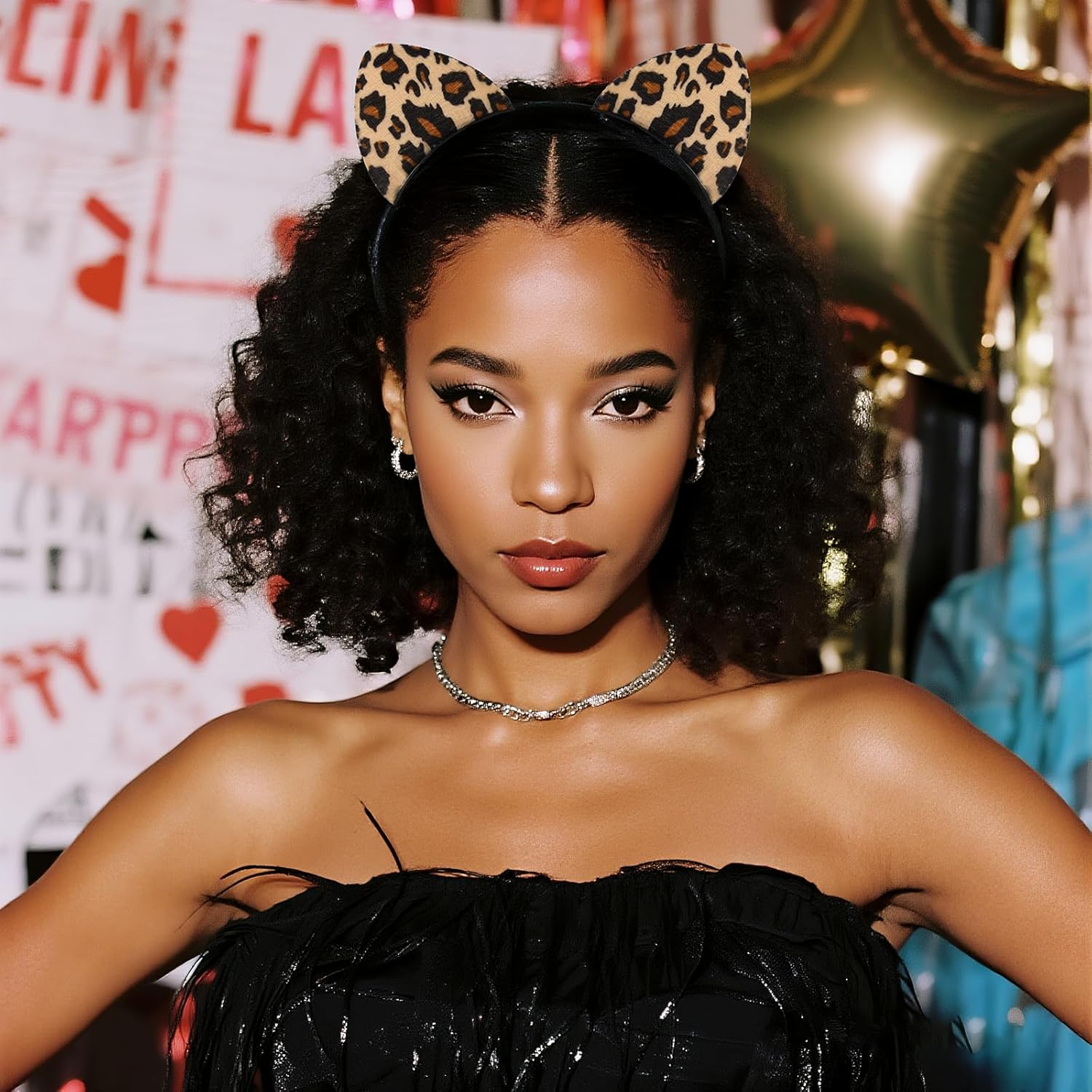 Alonekiss Fluffy Cheetah Leopard Ears Headband - Cheetah Print Ears Cat Cheeta Costume Accessories for Women Adult for Halloween (Gold) image number 2