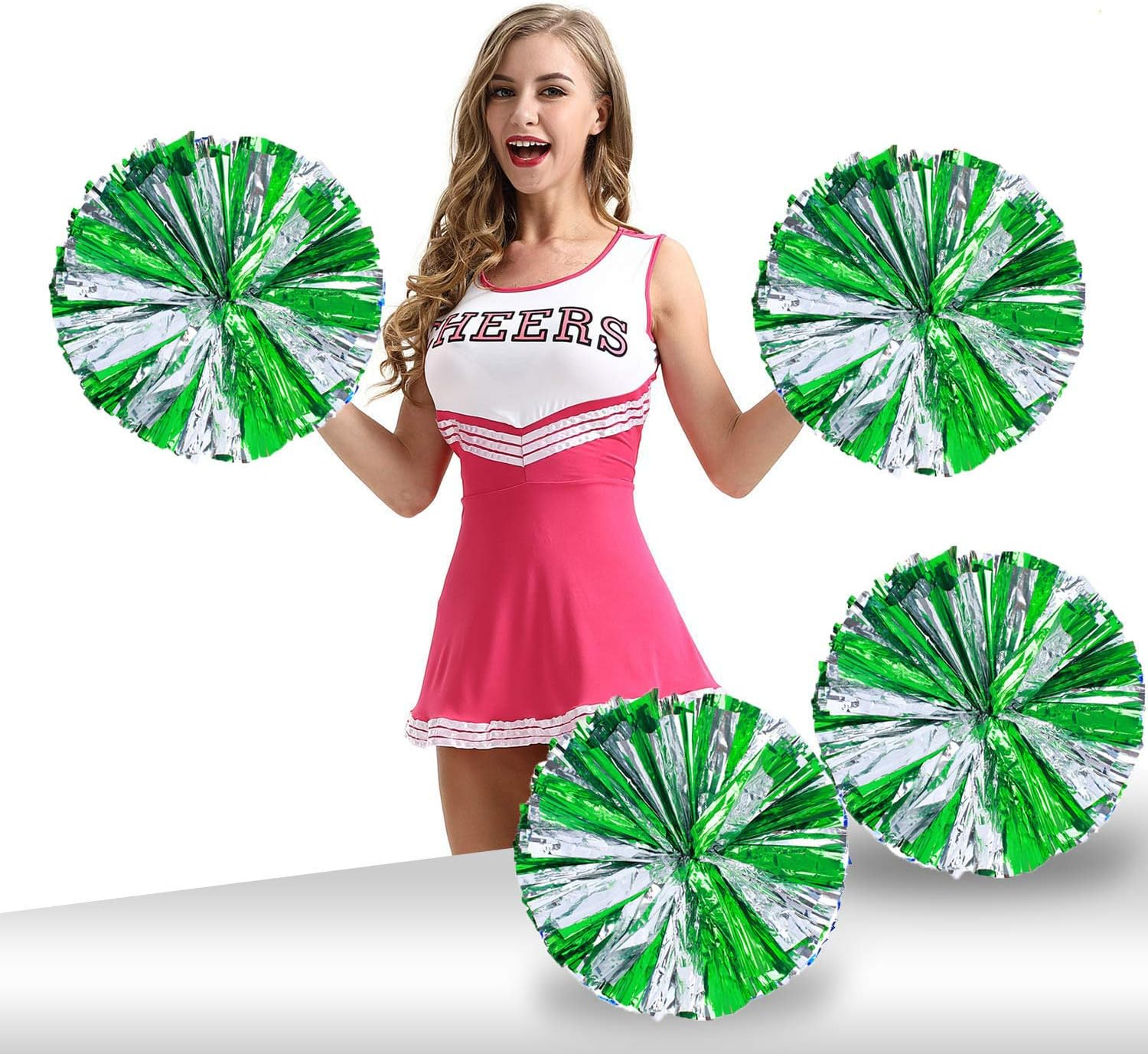 Pack of 4 Cheerleading Pom Poms Foil Plastic Metallic Cheerleader Pom Poms for Cheer Sport Kids Adults Team Spirit Cheering (Purple New) image number 3