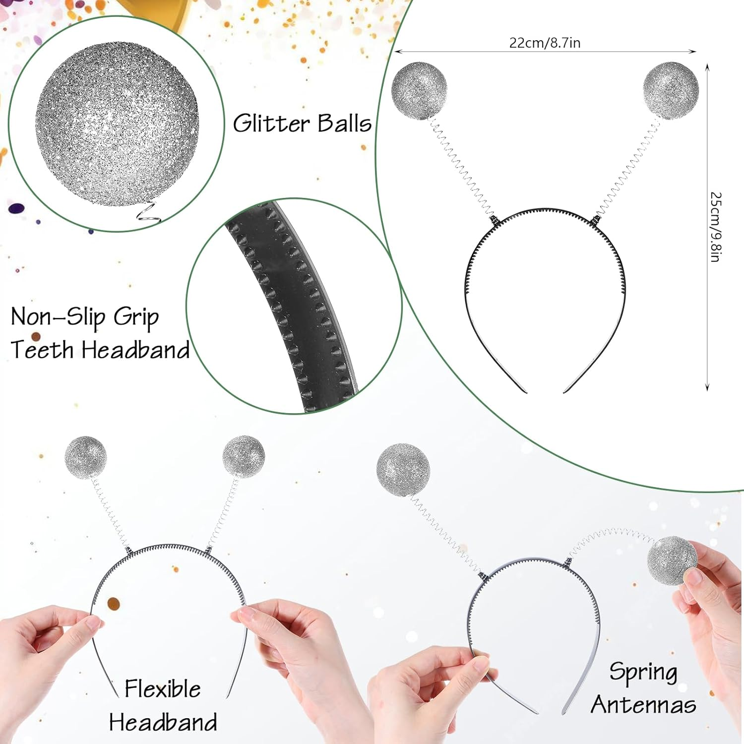 Alien Headband for Adults Women, Glitter Alien Costome Accessories Alien Antenna Headband for Space Theme Party Costume Outfit image number 6