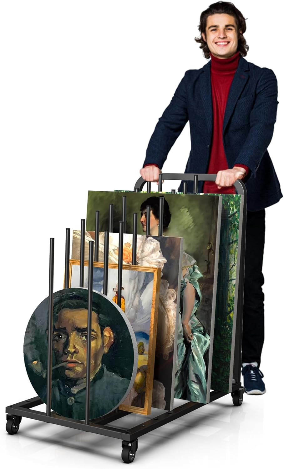 Mosegor Art Canvas Storage Rack with Wheels，Iron Art Storage Easel with Wheels，Adjustable Art Drying Painting Rack，Suitable for Drying Canvas Boards, Painting Boards, Crafts（Black）