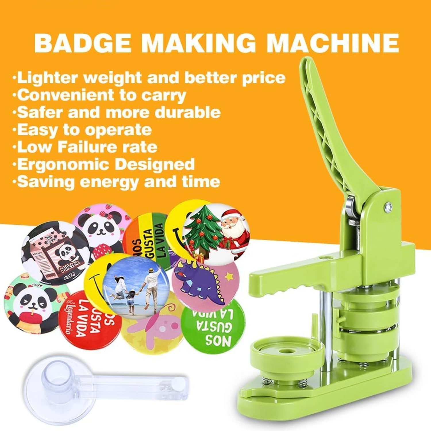 Button Maker Machine 58Mm -Installation-Free DIY Photos Pin Badge Button Maker Press Machine Badge Punch Press with Free Button Parts&Pictures&Circle Cutter (Green-58Mm) image number 6