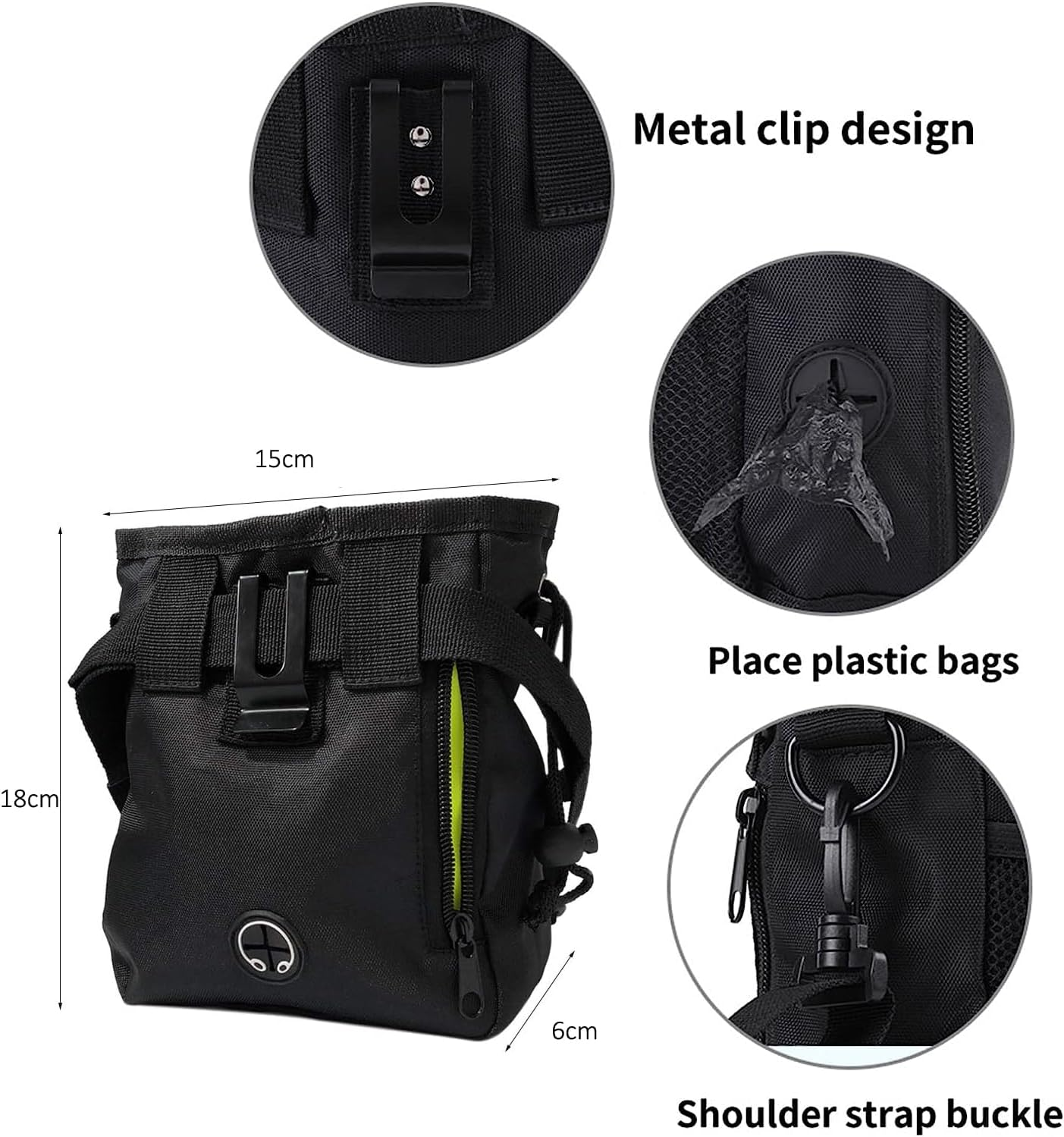 Dog Treat Pouch 1 Pack, Dog Training Pouch with 3 Ways Easily Access to Pet Toys, Kibble, Treats, with Waist Belt, Shoulder Strap- Build-In Waste Bag Dispenser Dog Treat Bag(Black) image number 1
