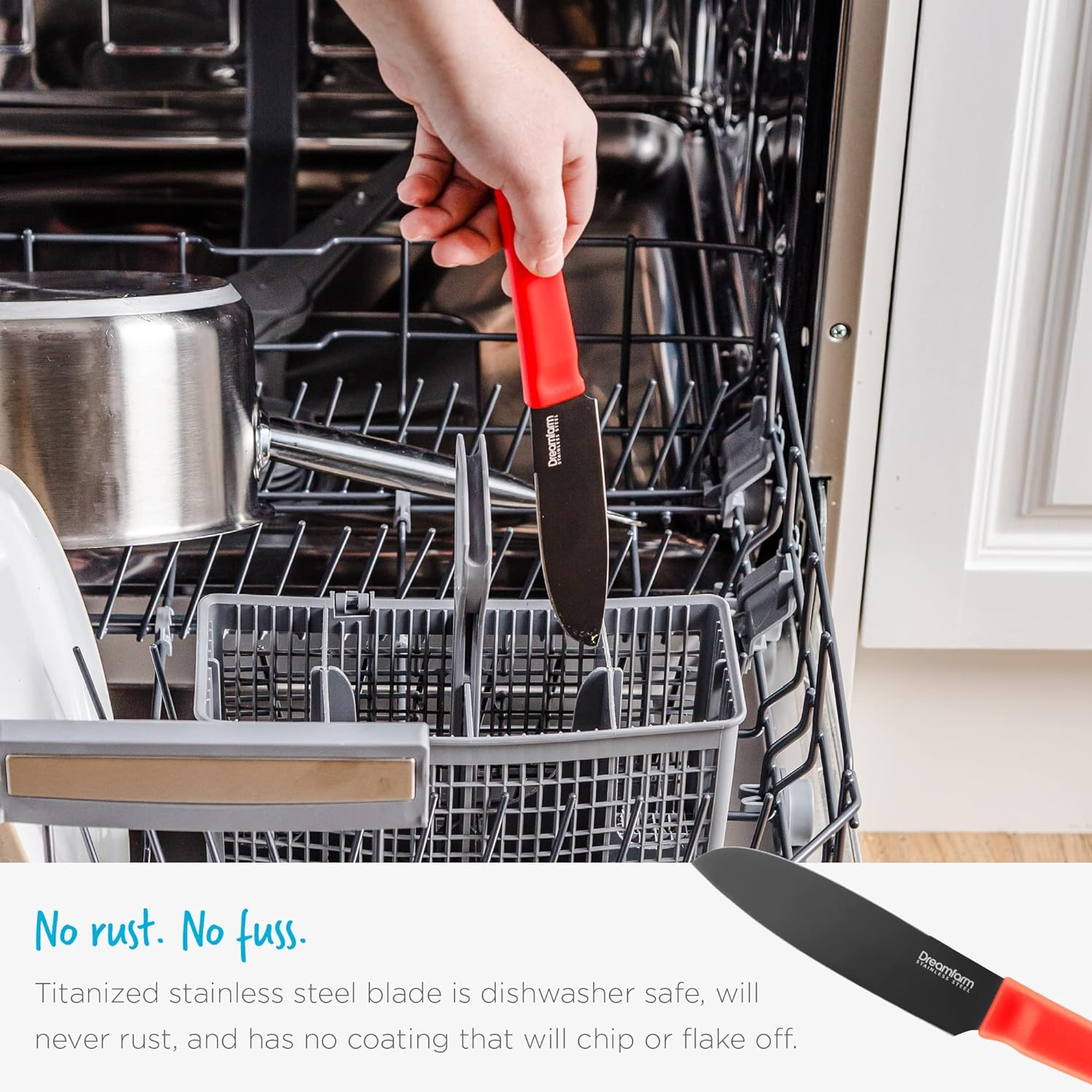 Dreamfarm Kneed Daily Chopping, Spreading, & Scooping Paring Knife with Blade Safety Cover & Built-In Plastic Wrap Cutter - Black image number 4