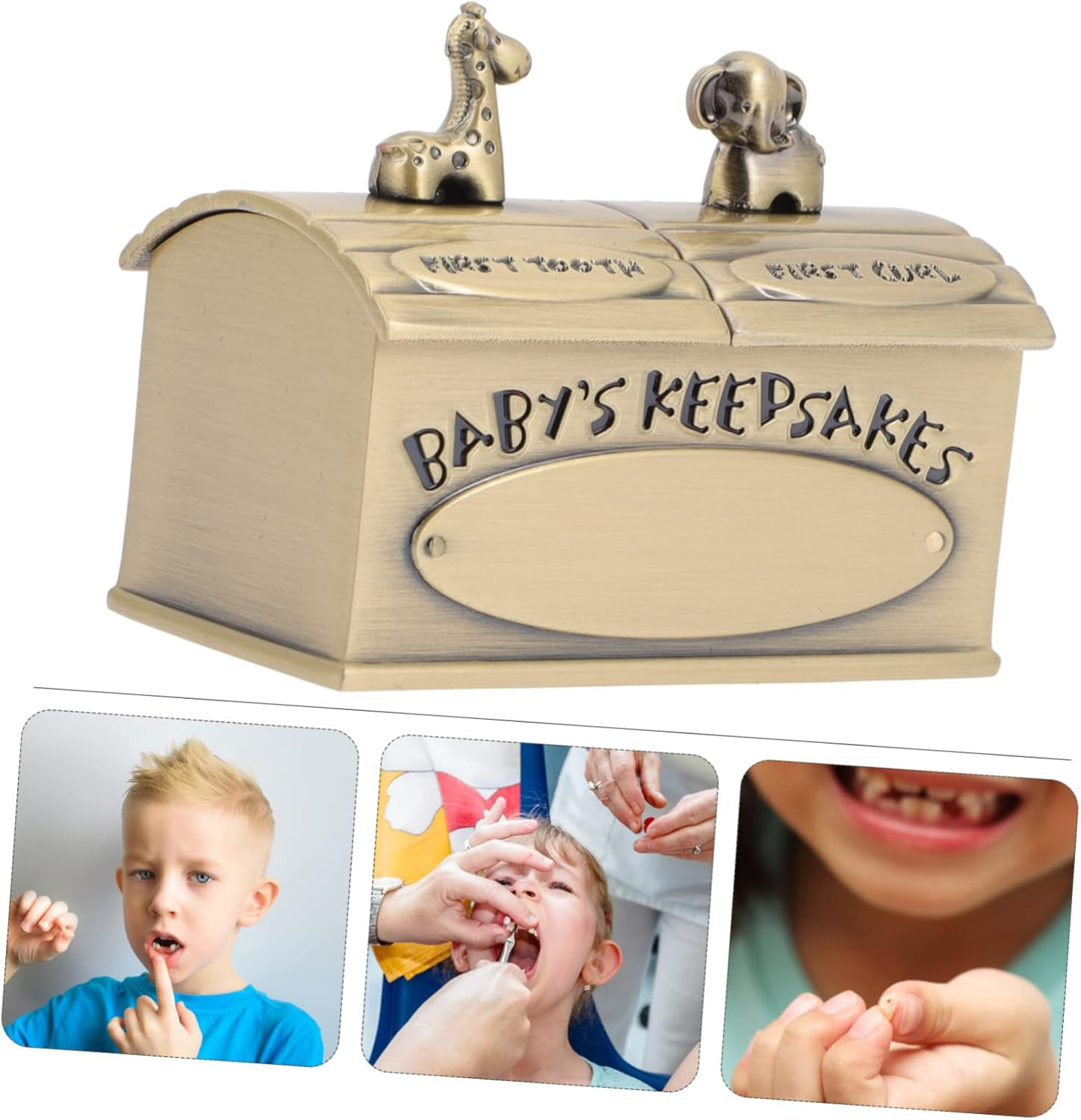 Keepsake Box for First Tooth and Lanugo Metal Tooth Container for Newborn Durable and Safe Storage Organizer Retro Style image number 3