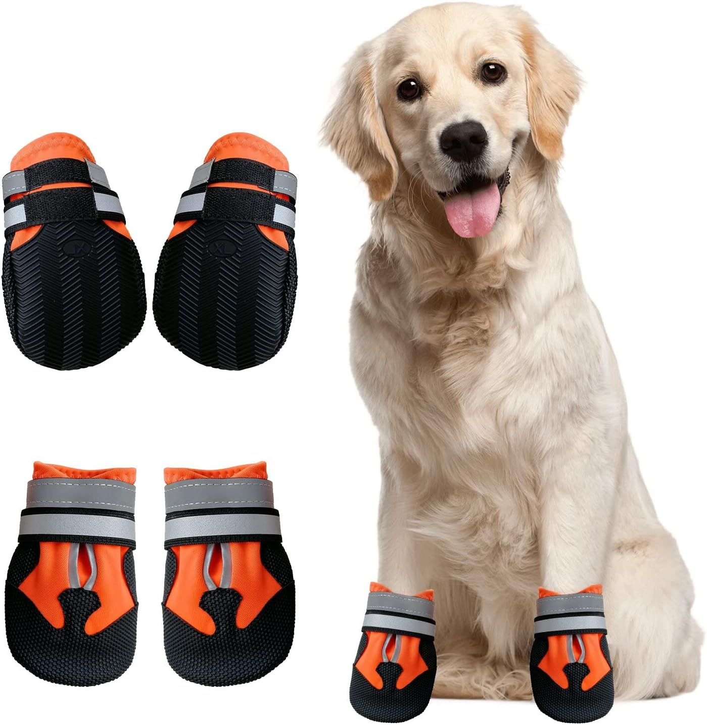 ZOKBOM Dog Boots Breathable,4 Pcs Waterproof Dog Shoes with Adjustable Safe Reflective Straps, Wear-Resistant and Rugged Anti-Slip Sole Outdoor Pets Paw Protectors for Small Medium Large Dog (M) image number 2