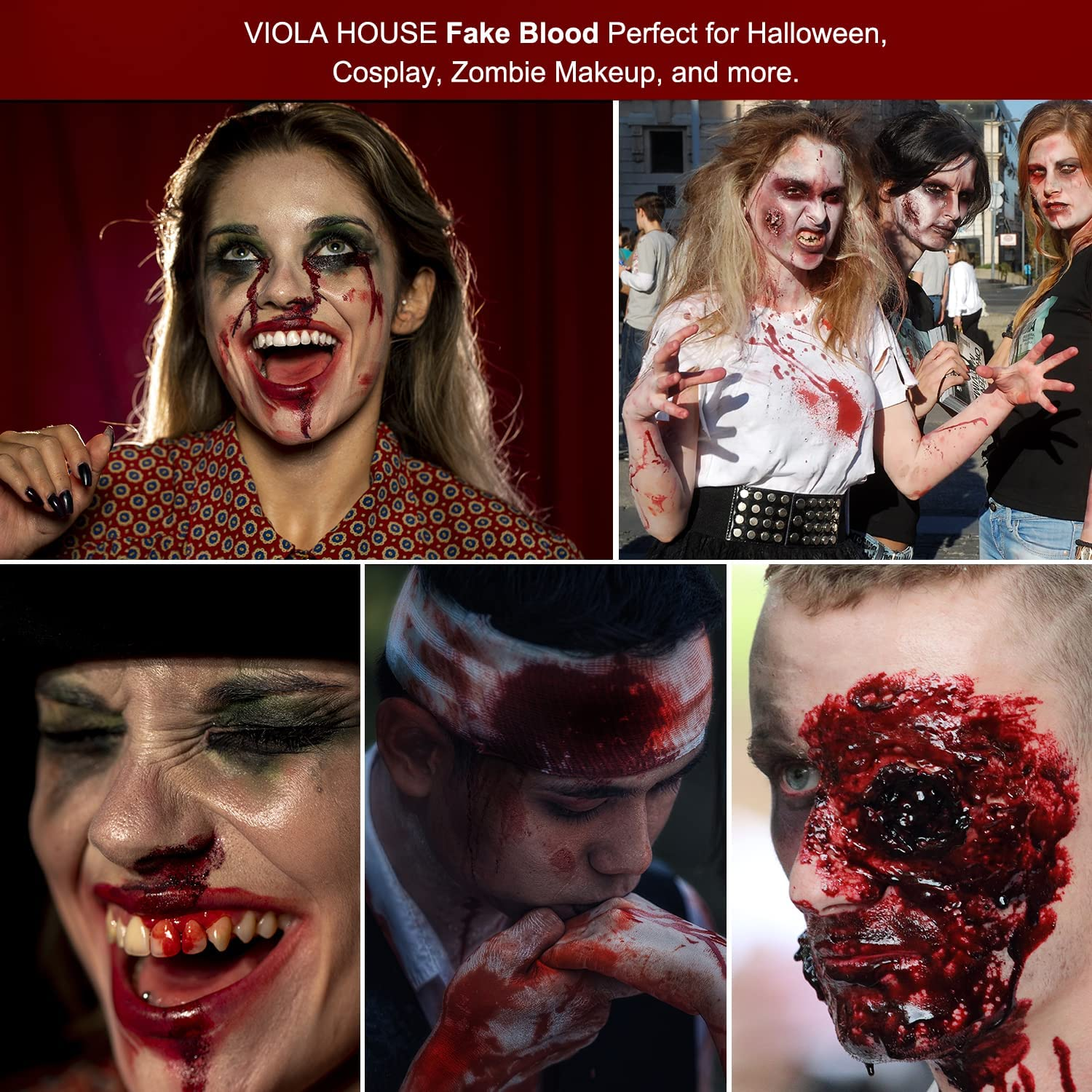 VIOLA HOUSE Halloween Fake Blood Makeup Coagulated Blood,Professional Realistic Fake Blood Special Effect for Halloween Stage Dress up Cosplay Theater SFX Makeup(50G/1.76Oz) image number 4