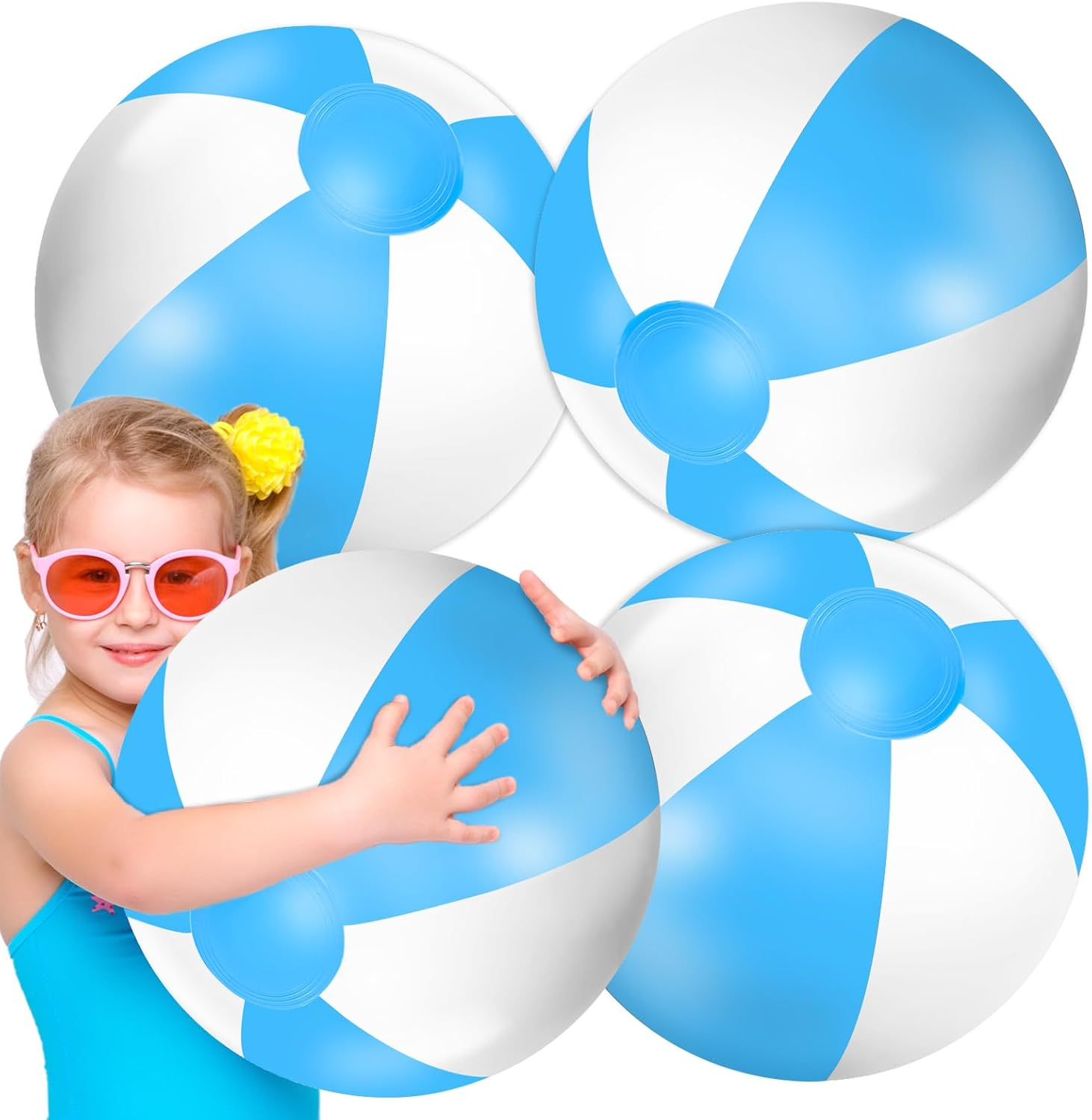 Whaline 3Pcs Inflatable Beach Ball 16'' round Pool PVC Balls Cute Game Toys for Summer Hawaiian Tropical Theme Beach Party Decor