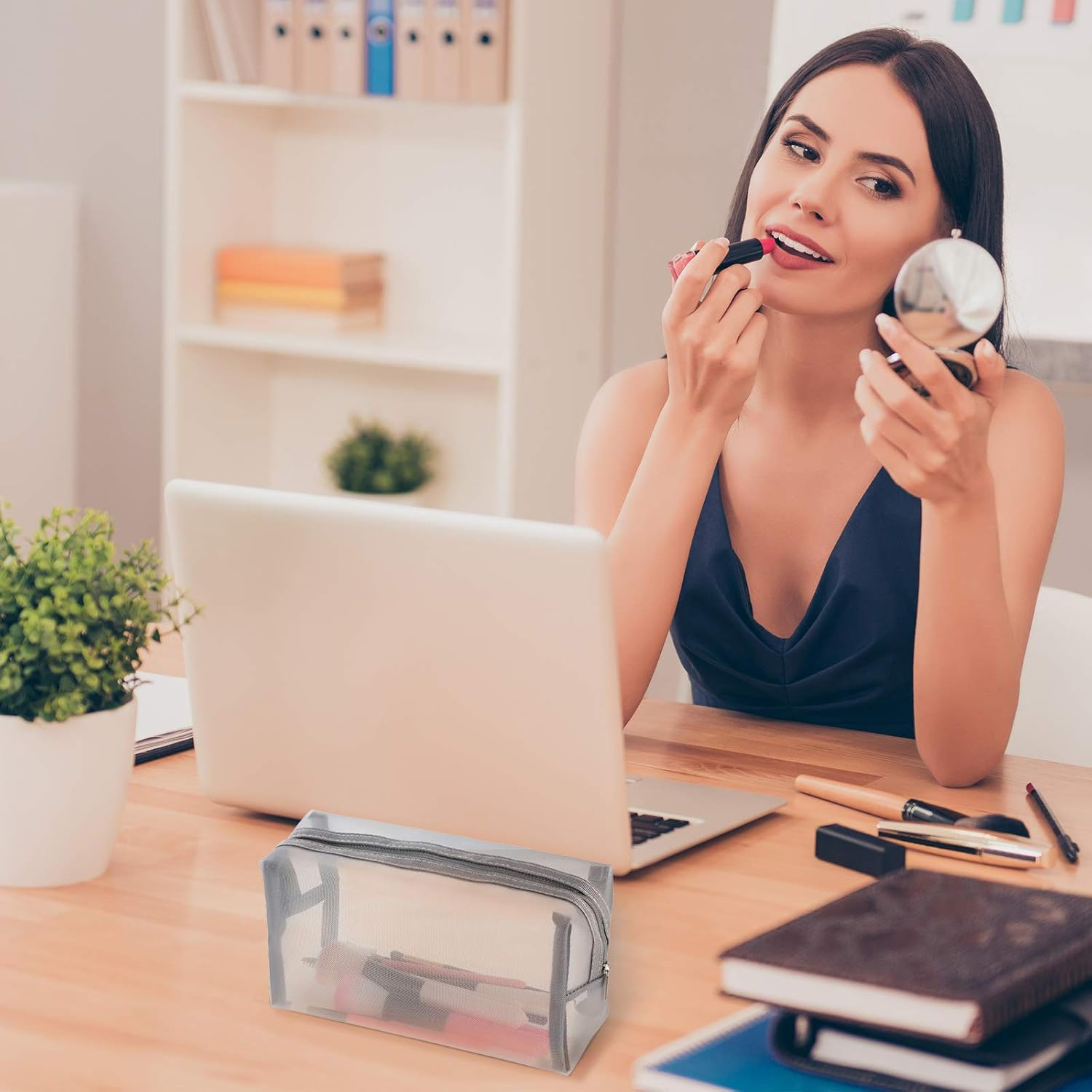 Boao 6 Pieces Mesh Makeup Bags Mesh Cosmetic Bag Portable Travel Organizing Zipper Pouch Toiletries Makeup Pouches for Home Office Travel Accessories(Gray) - Chic Colors image number 2