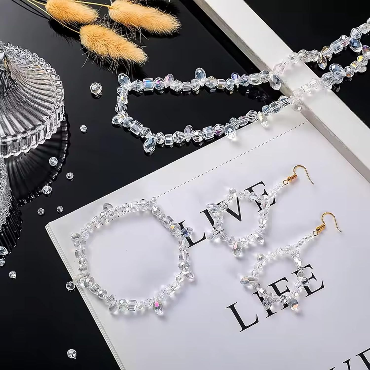 900Pcs Clear AB Glass Crystal Bulk, Faceted Rondelle for Jewelry Making, DIY Craft Bracelets, Necklaces, Earrings, Sparkling Suncatcher Beads &ndash; High Shine Craft Supplies image number 6